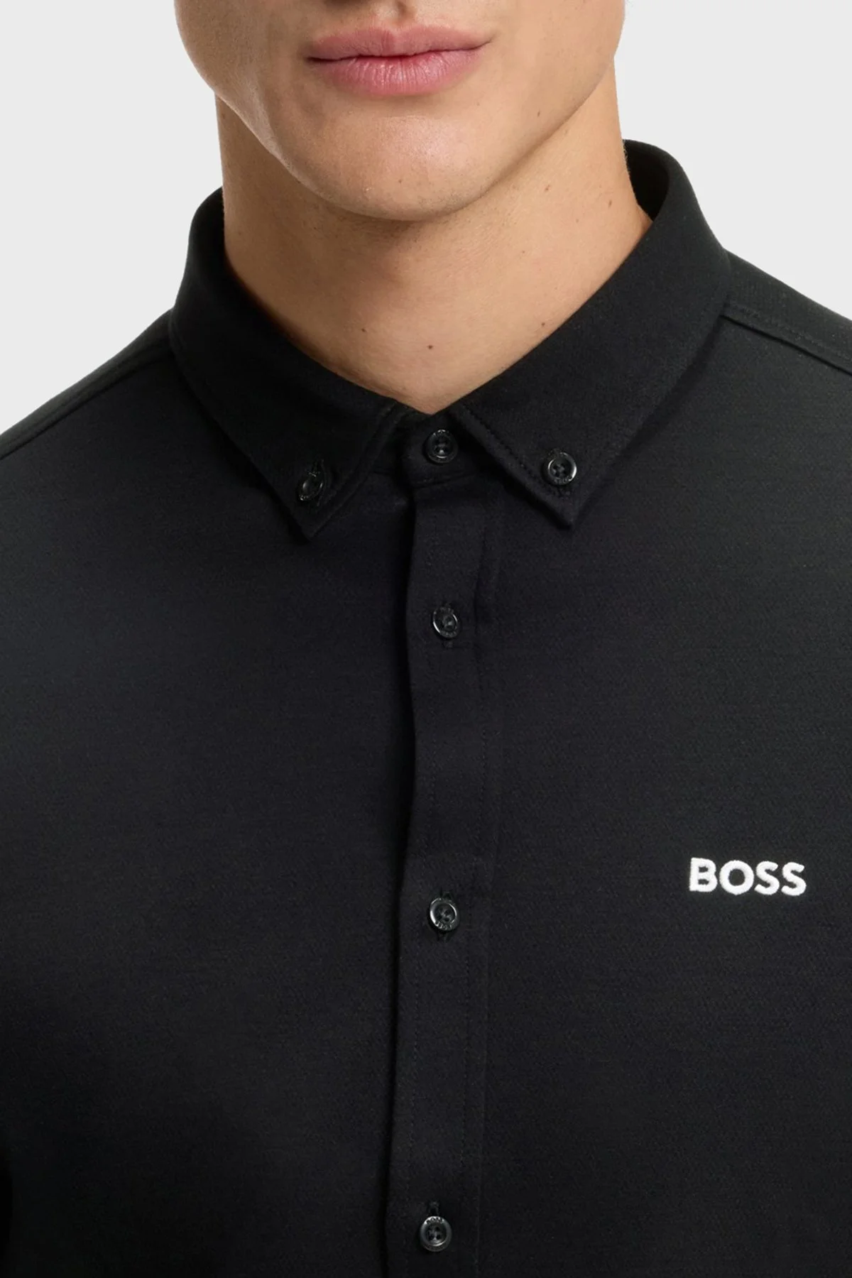 Boss Logolu Pamuklu Jarse Regular Fit Düğmeli Yaka Erkek Gömlek 50555946 002 SİYAH - 4