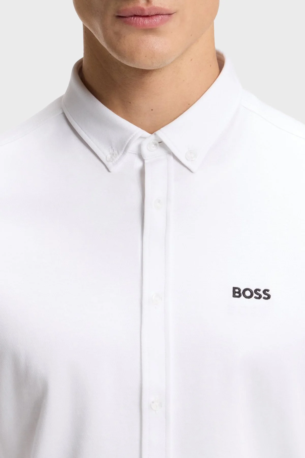 Boss Logolu Pamuklu Jarse Regular Fit Düğmeli Yaka Erkek Gömlek 50555946 100 BEYAZ - 4