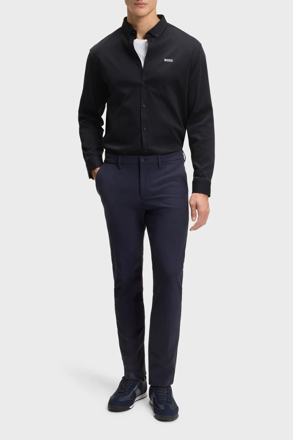 Boss Logolu Pamuklu Jarse Regular Fit Düğmeli Yaka Erkek Gömlek 50555946 402 LACİVERT - 2