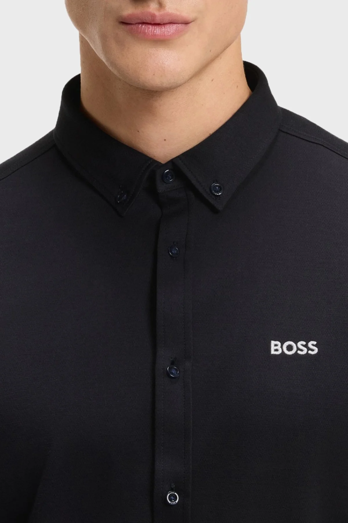 Boss Logolu Pamuklu Jarse Regular Fit Düğmeli Yaka Erkek Gömlek 50555946 402 LACİVERT - 4