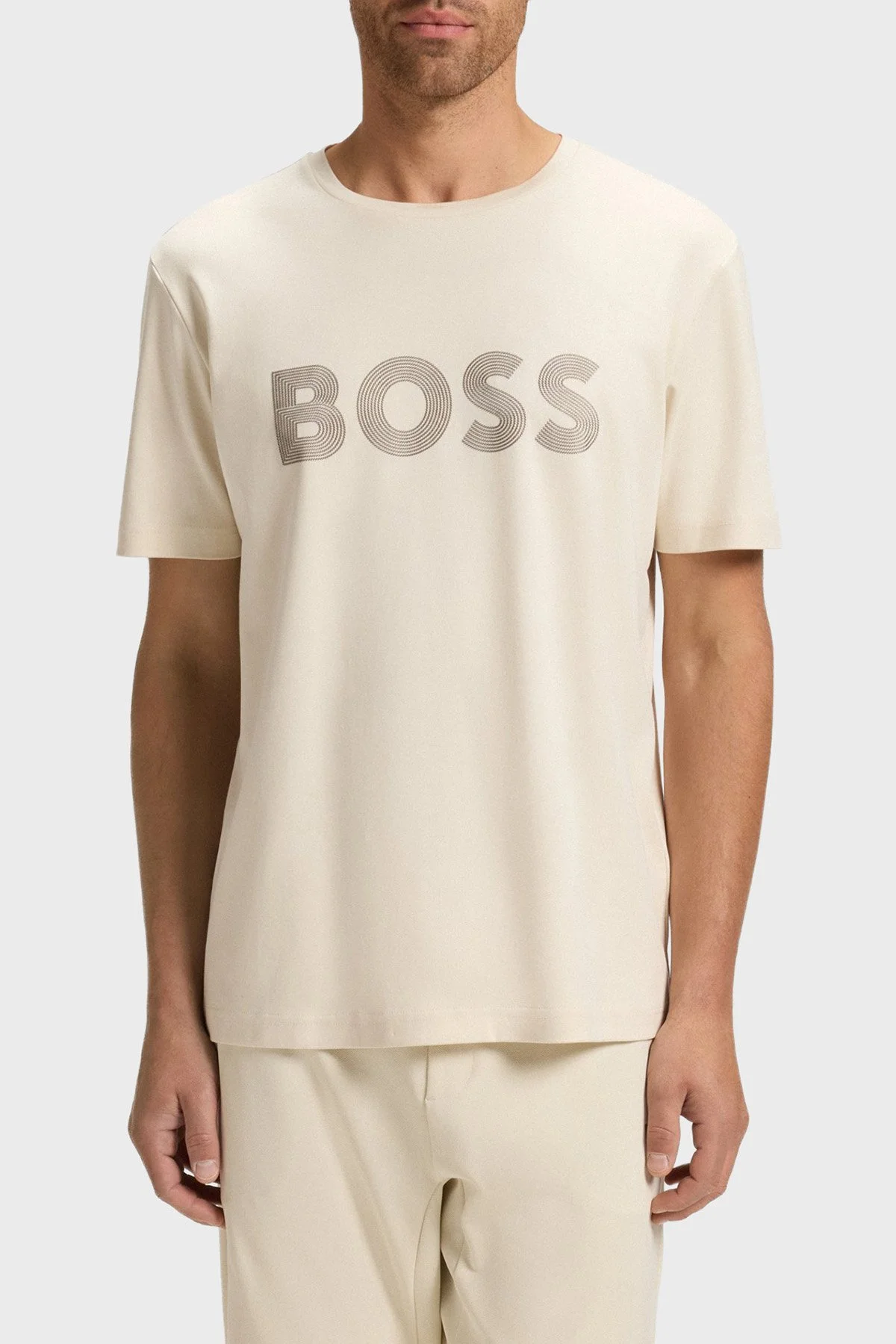 Boss Logolu Pamuklu Regular Fit Bisiklet Yaka Erkek T Shirt 50543796 131 BEJ - 1
