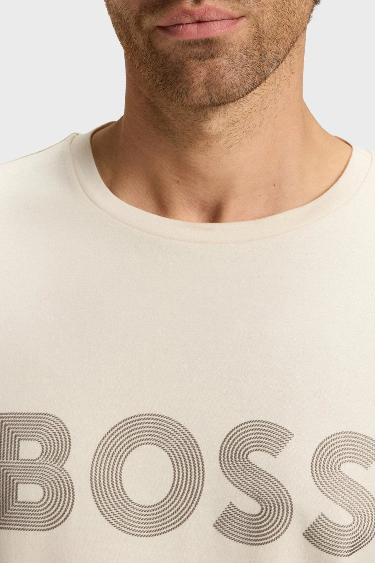 Boss Logolu Pamuklu Regular Fit Bisiklet Yaka Erkek T Shirt 50543796 131 BEJ - 4