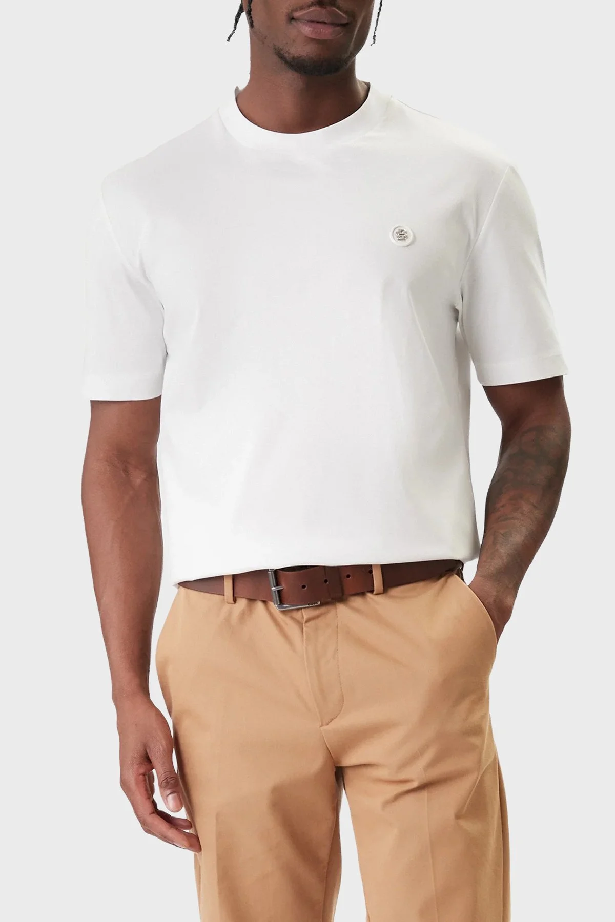 Boss Logolu Pamuklu Regular Fit Bisiklet Yaka Erkek T Shirt 50555844 100 BEYAZ - 1