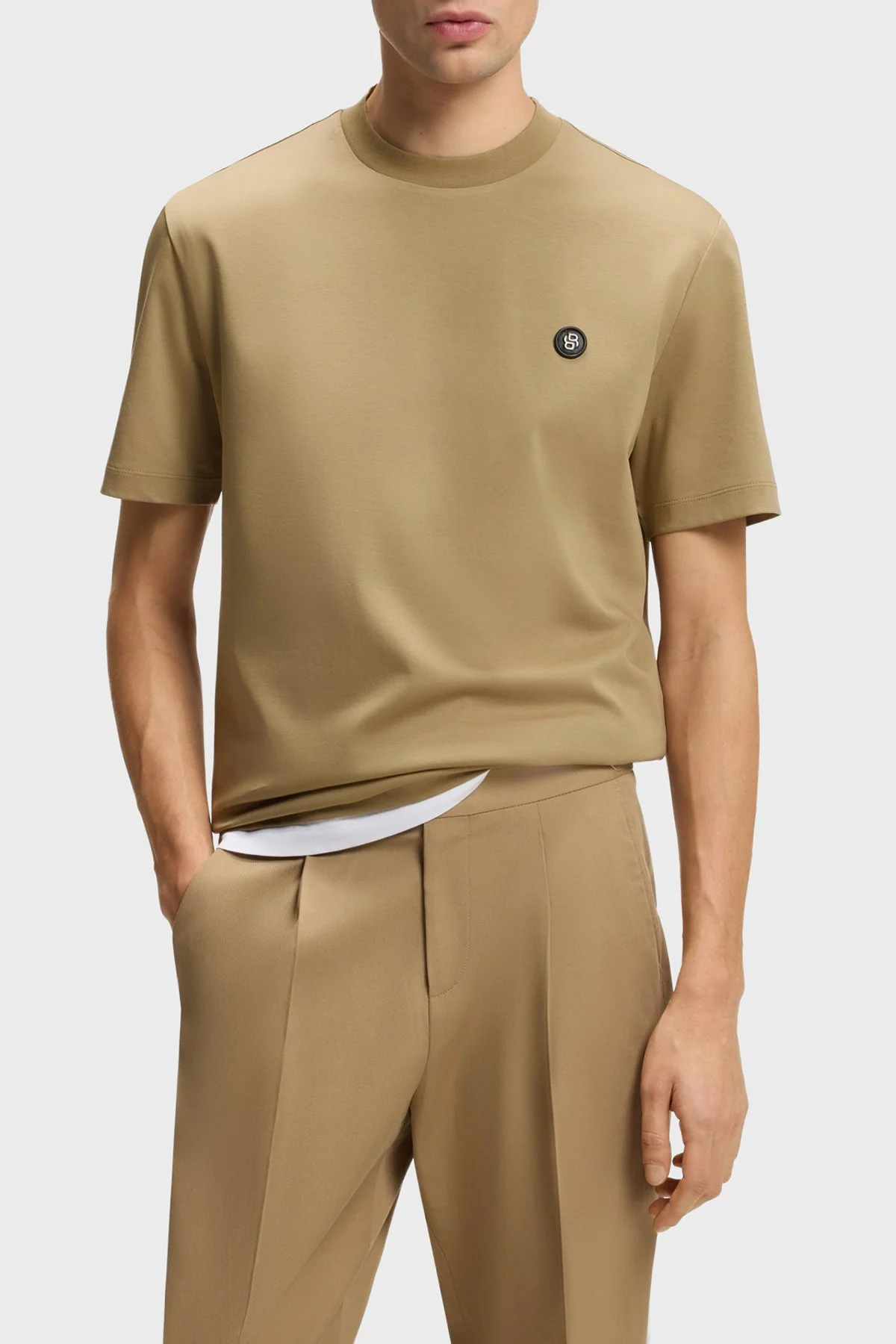 Boss Logolu Pamuklu Regular Fit Bisiklet Yaka Erkek T Shirt 50555844 252 HAKİ - 1