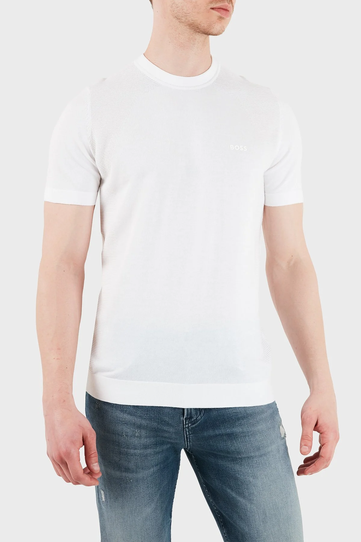 Boss Logolu Pamuklu Regular Fit Bisiklet Yaka Erkek T Shirt 50558347 100 BEYAZ - 1