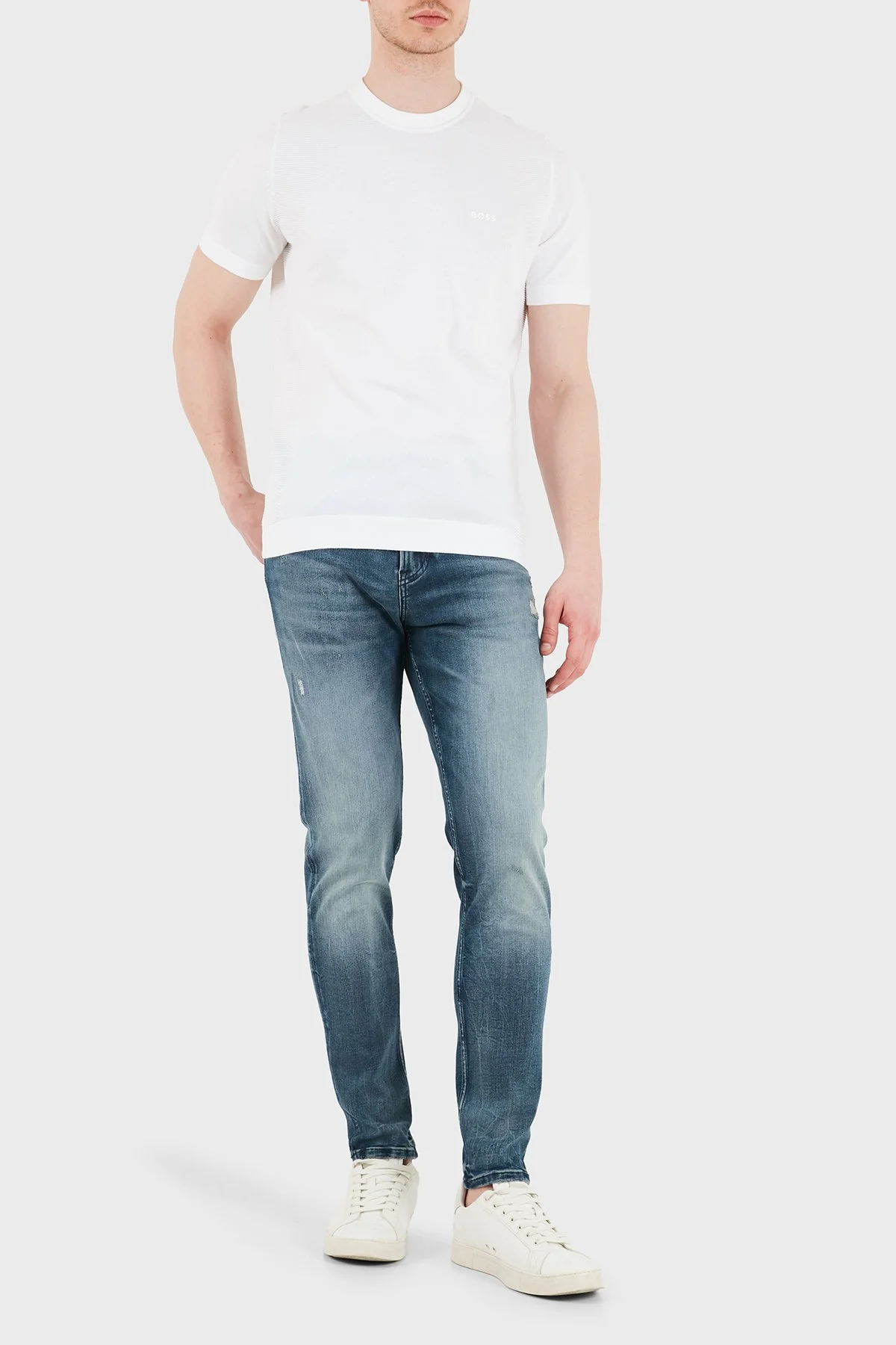 Boss Logolu Pamuklu Regular Fit Bisiklet Yaka Erkek T Shirt 50558347 100 BEYAZ - 2
