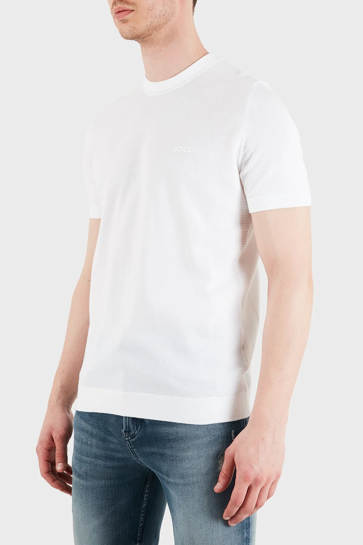 Boss Logolu Pamuklu Regular Fit Bisiklet Yaka Erkek T Shirt 50558347 100 BEYAZ - 4