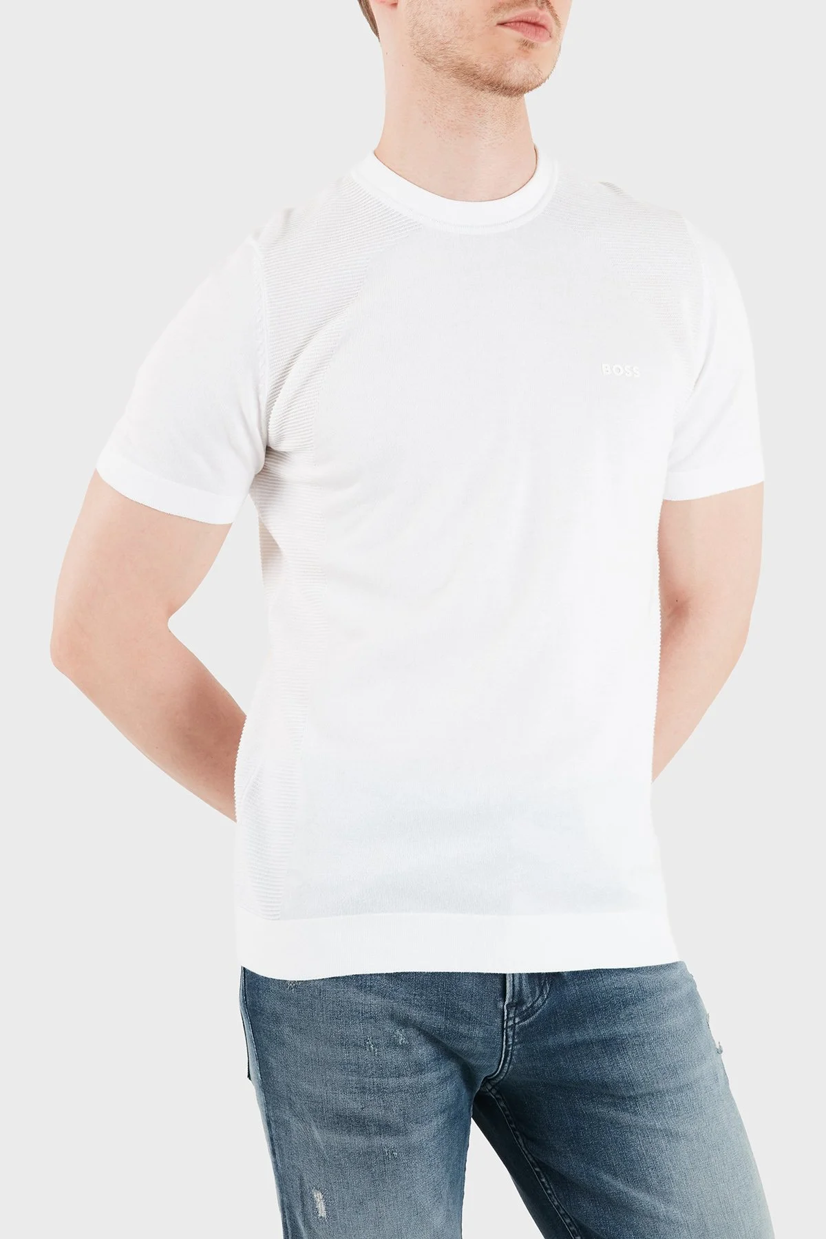 Boss Logolu Pamuklu Regular Fit Bisiklet Yaka Erkek T Shirt 50558347 100 BEYAZ - 5