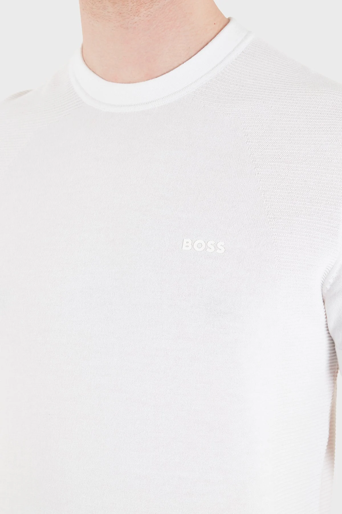 Boss Logolu Pamuklu Regular Fit Bisiklet Yaka Erkek T Shirt 50558347 100 BEYAZ - 6
