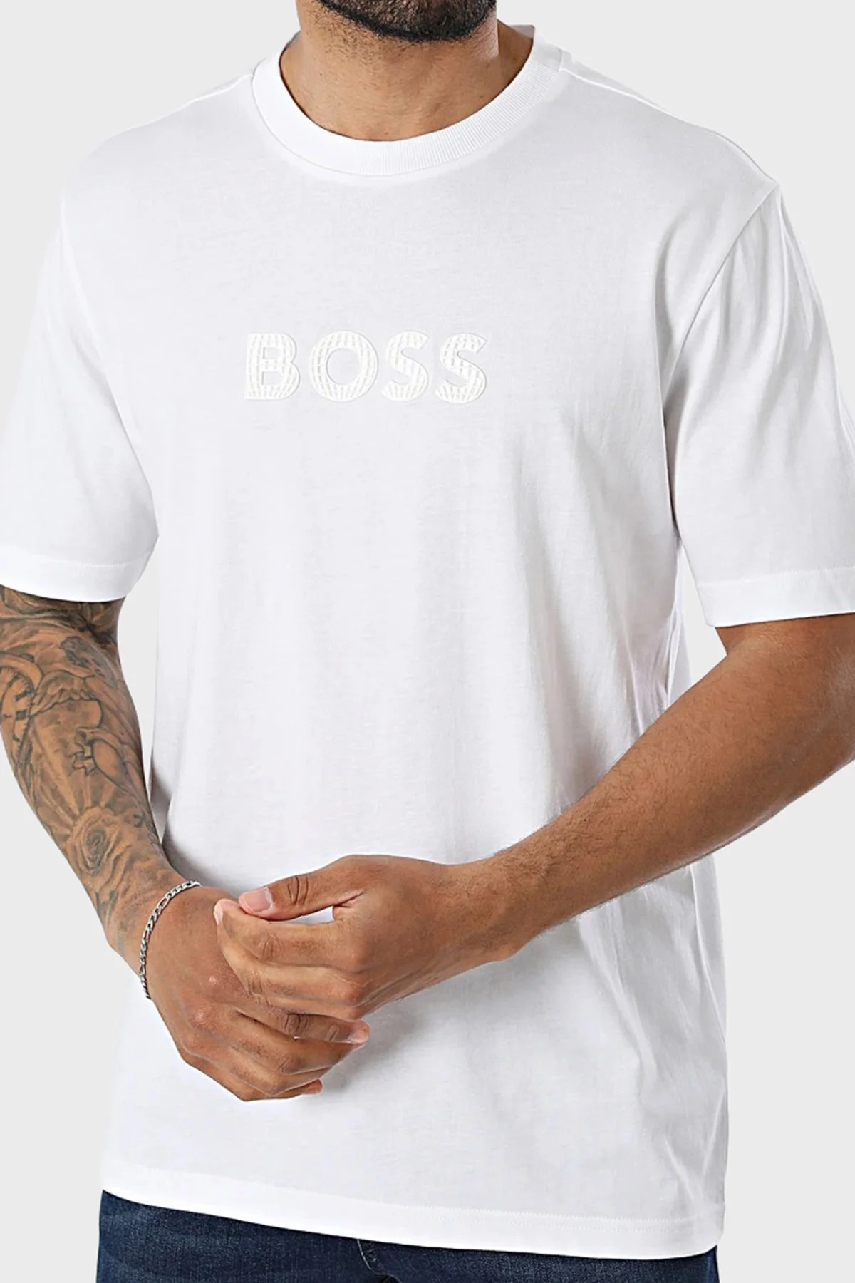 Boss Logolu Pamuklu Regular Fit Bisiklet Yaka Erkek T Shirt 50559361 100 BEYAZ - 3