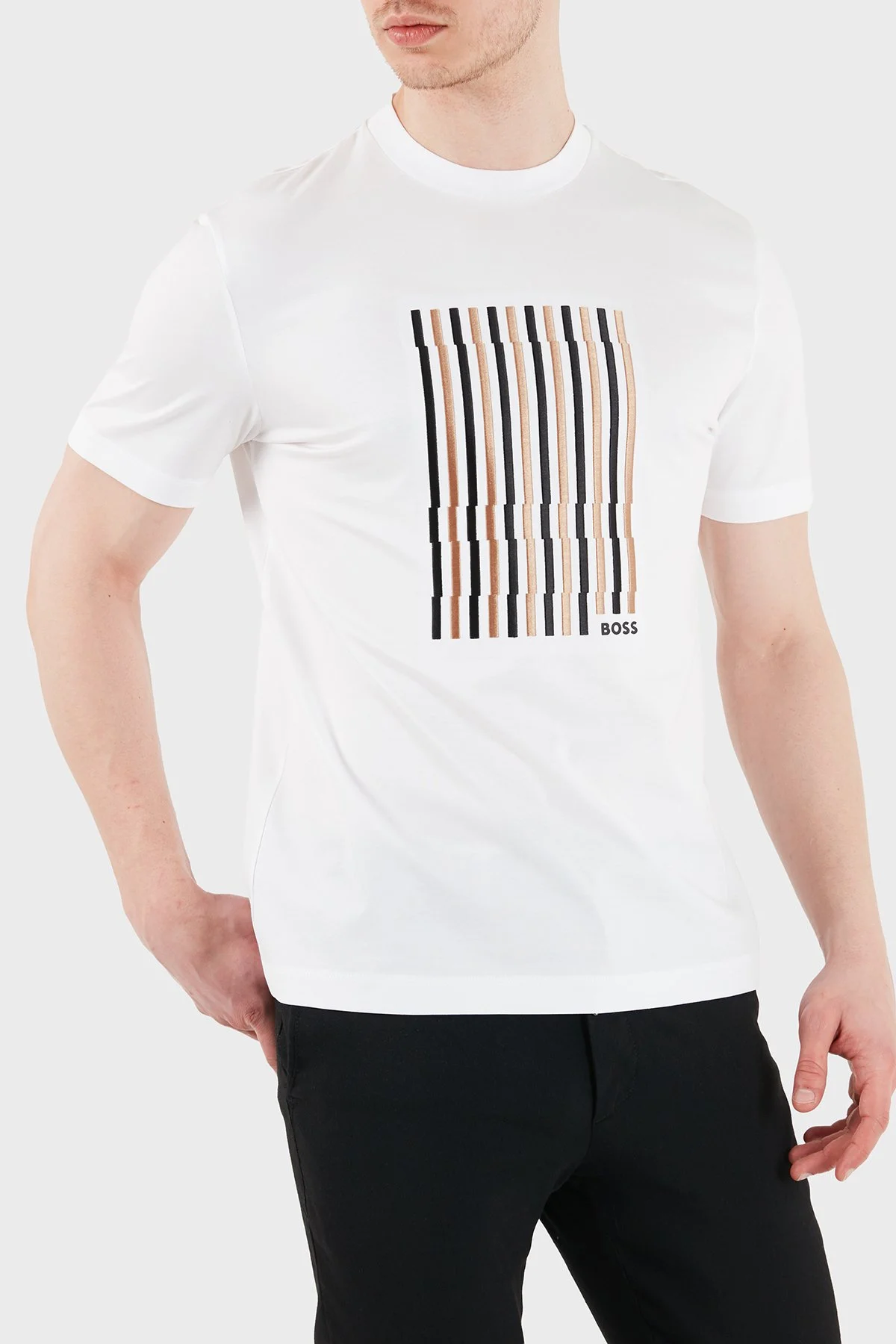 Boss Logolu Pamuklu Regular Fit Bisiklet Yaka Erkek T Shirt 50560466 100 BEYAZ - 4