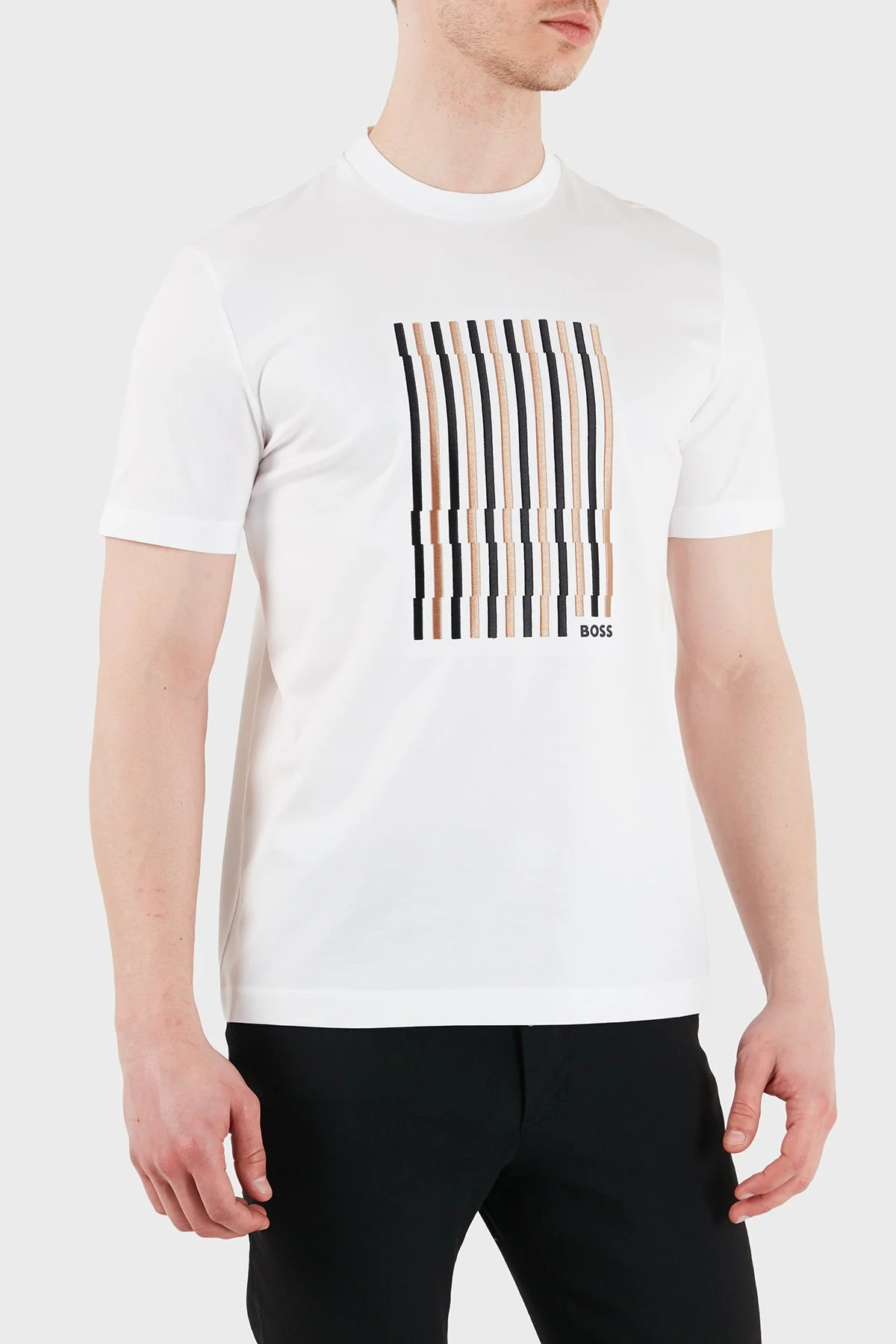 Boss Logolu Pamuklu Regular Fit Bisiklet Yaka Erkek T Shirt 50560466 100 BEYAZ - 5