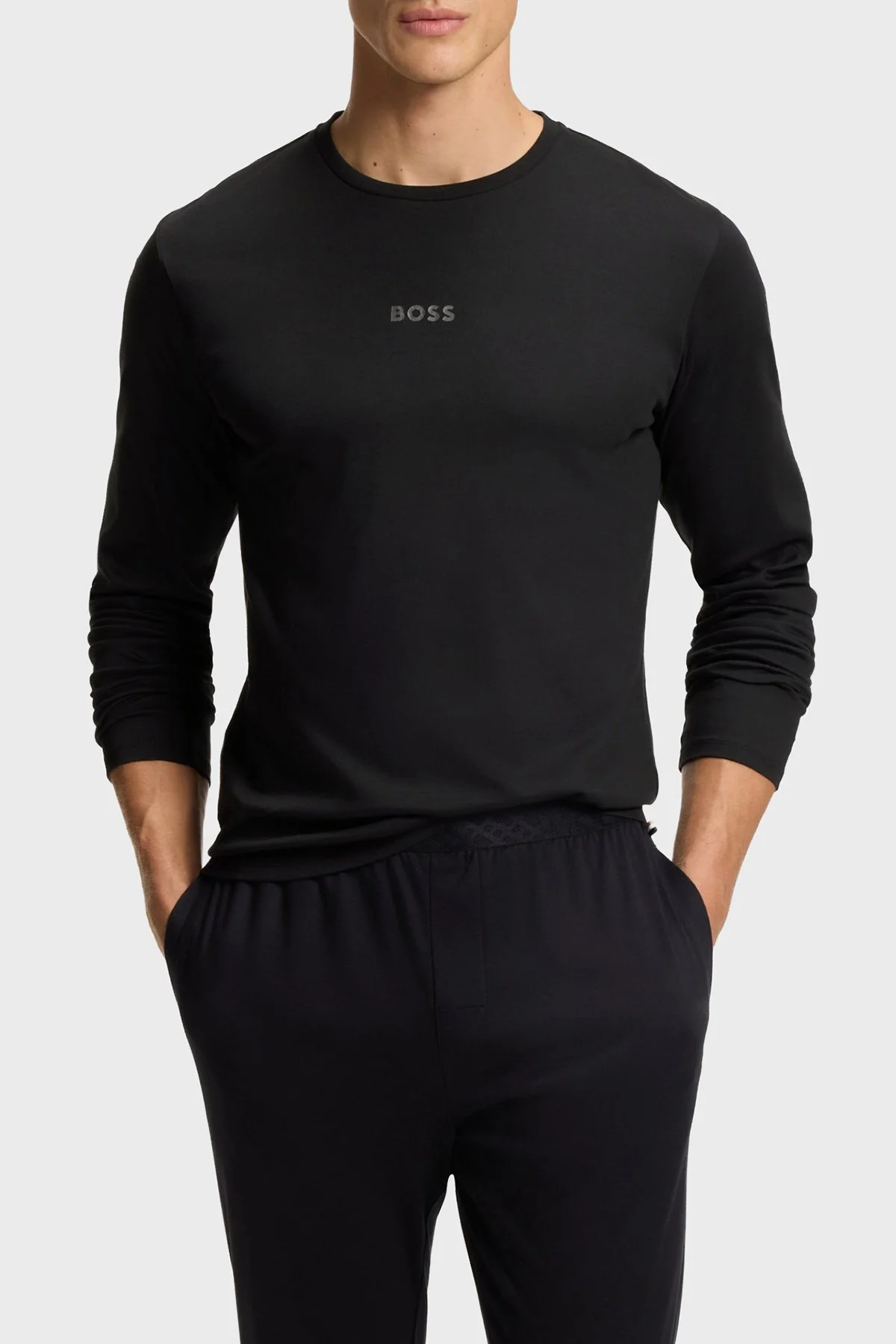 Boss Logolu Pamuklu Regular Fit Bisiklet Yaka Uzun Kollu Erkek Pijama Takımı 50550547 001 SİYAH - 2