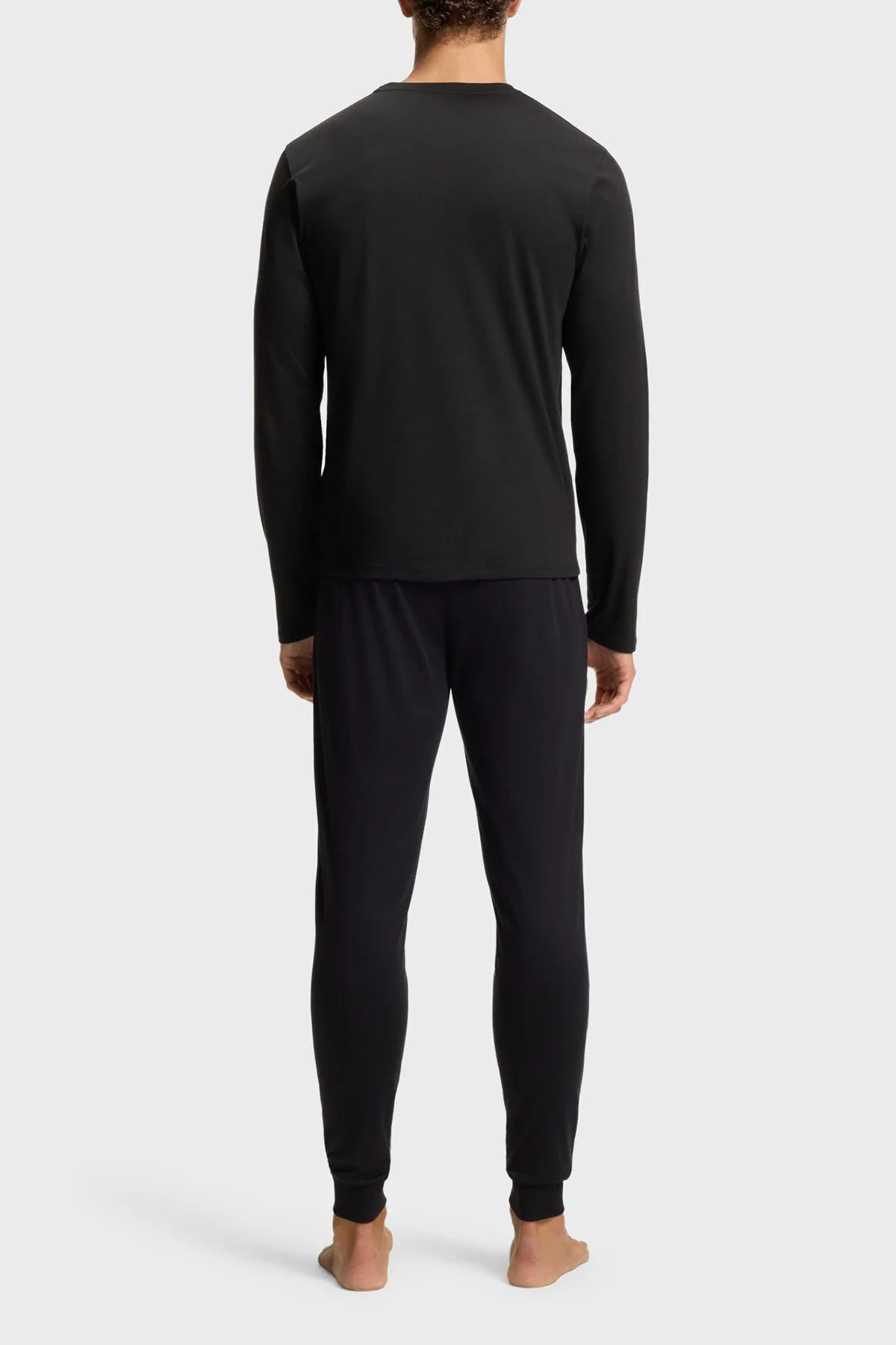 Boss Logolu Pamuklu Regular Fit Bisiklet Yaka Uzun Kollu Erkek Pijama Takımı 50550547 001 SİYAH - 3