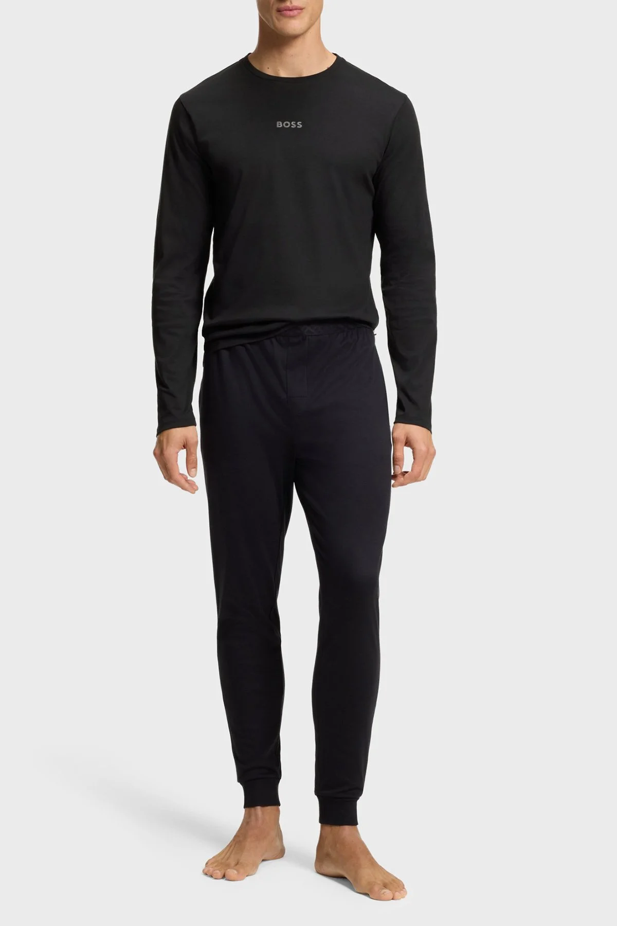Boss Logolu Pamuklu Regular Fit Bisiklet Yaka Uzun Kollu Erkek Pijama Takımı 50550547 001 SİYAH - 1