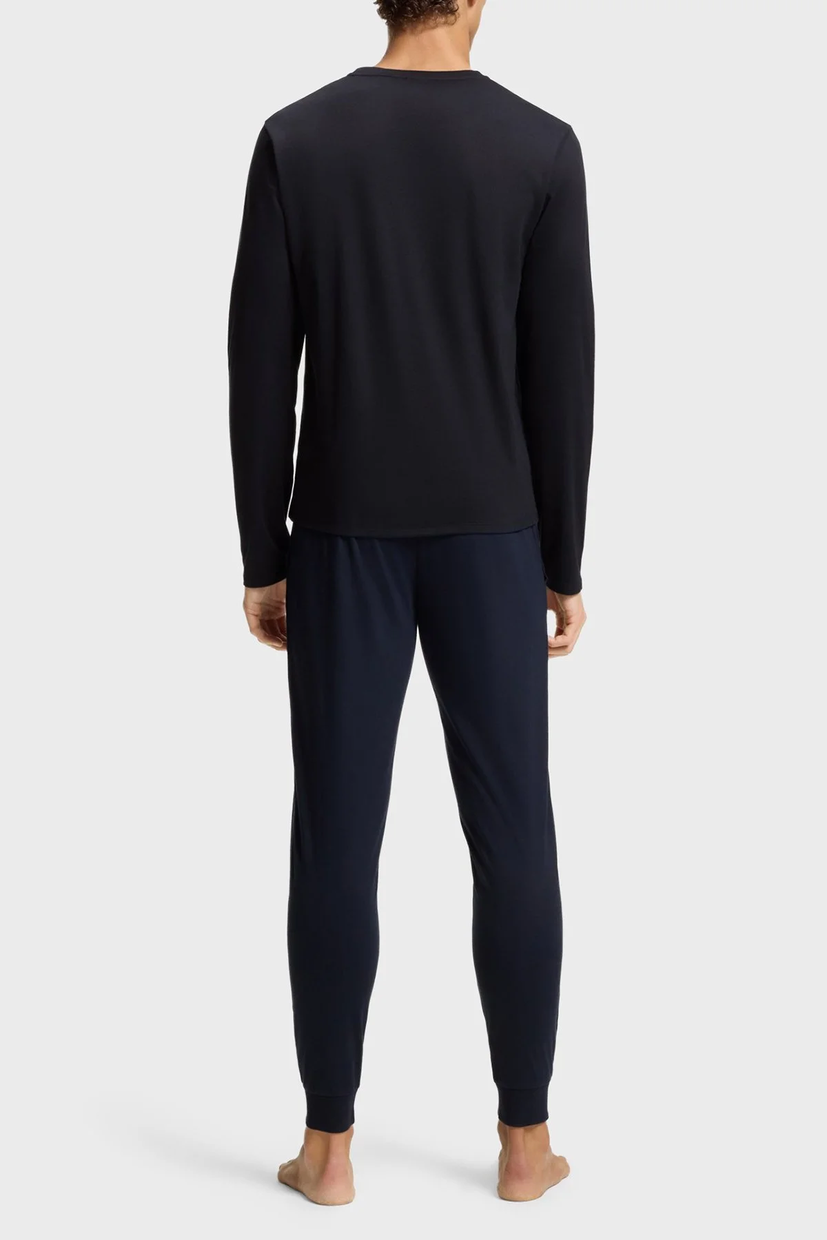 Boss Logolu Pamuklu Regular Fit Bisiklet Yaka Uzun Kollu Erkek Pijama Takımı 50550547 402 LACİVERT - 3