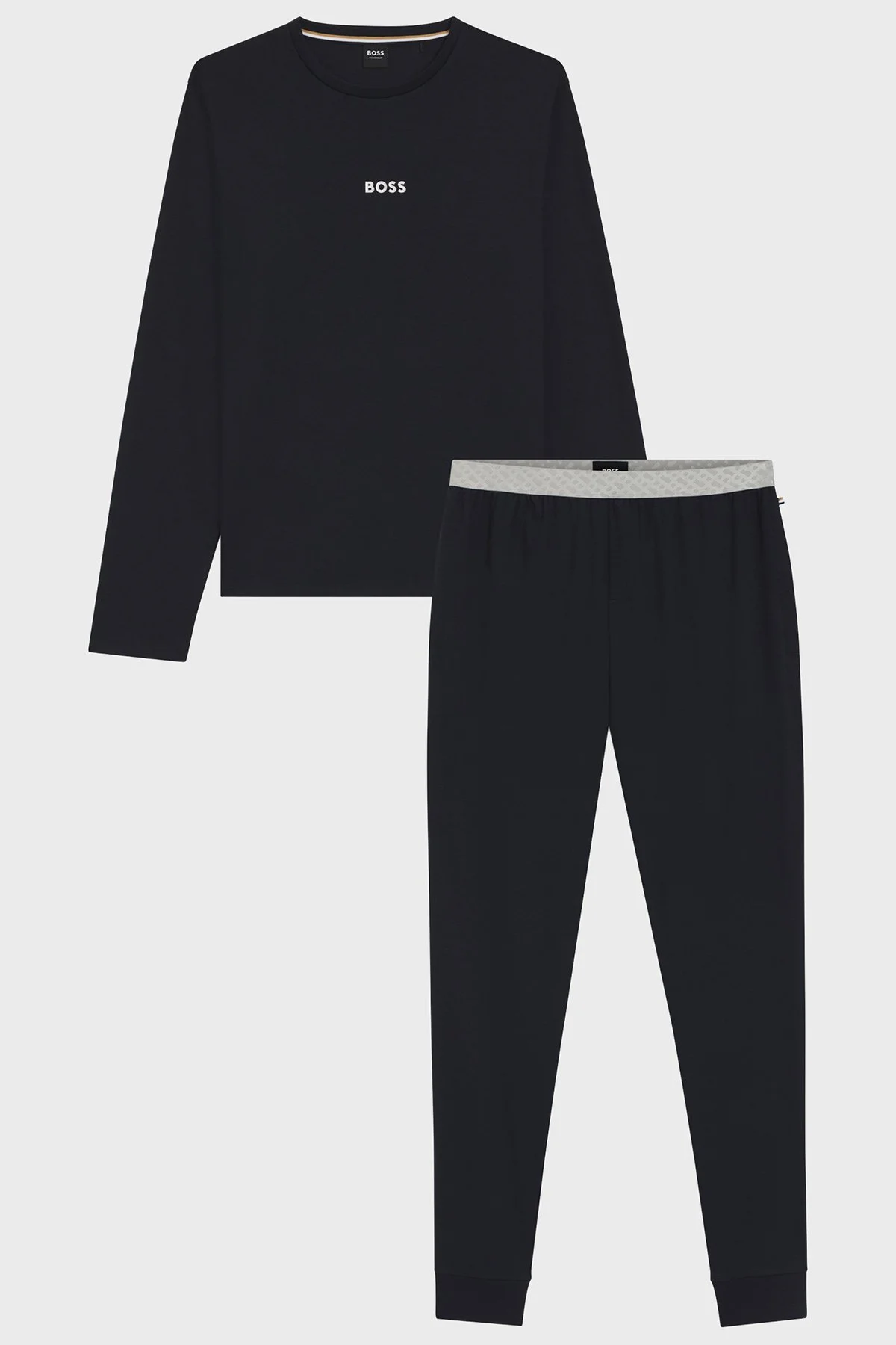 Boss Logolu Pamuklu Regular Fit Bisiklet Yaka Uzun Kollu Erkek Pijama Takımı 50550547 402 LACİVERT - 5