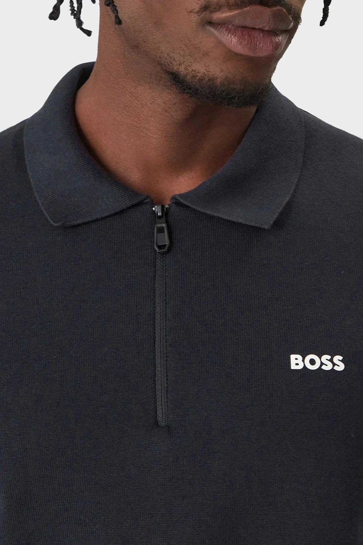 Boss Logolu Pamuklu Regular Fit Fermuarlı Erkek Polo Yaka Kazak 50551688 402 LACİVERT - 3