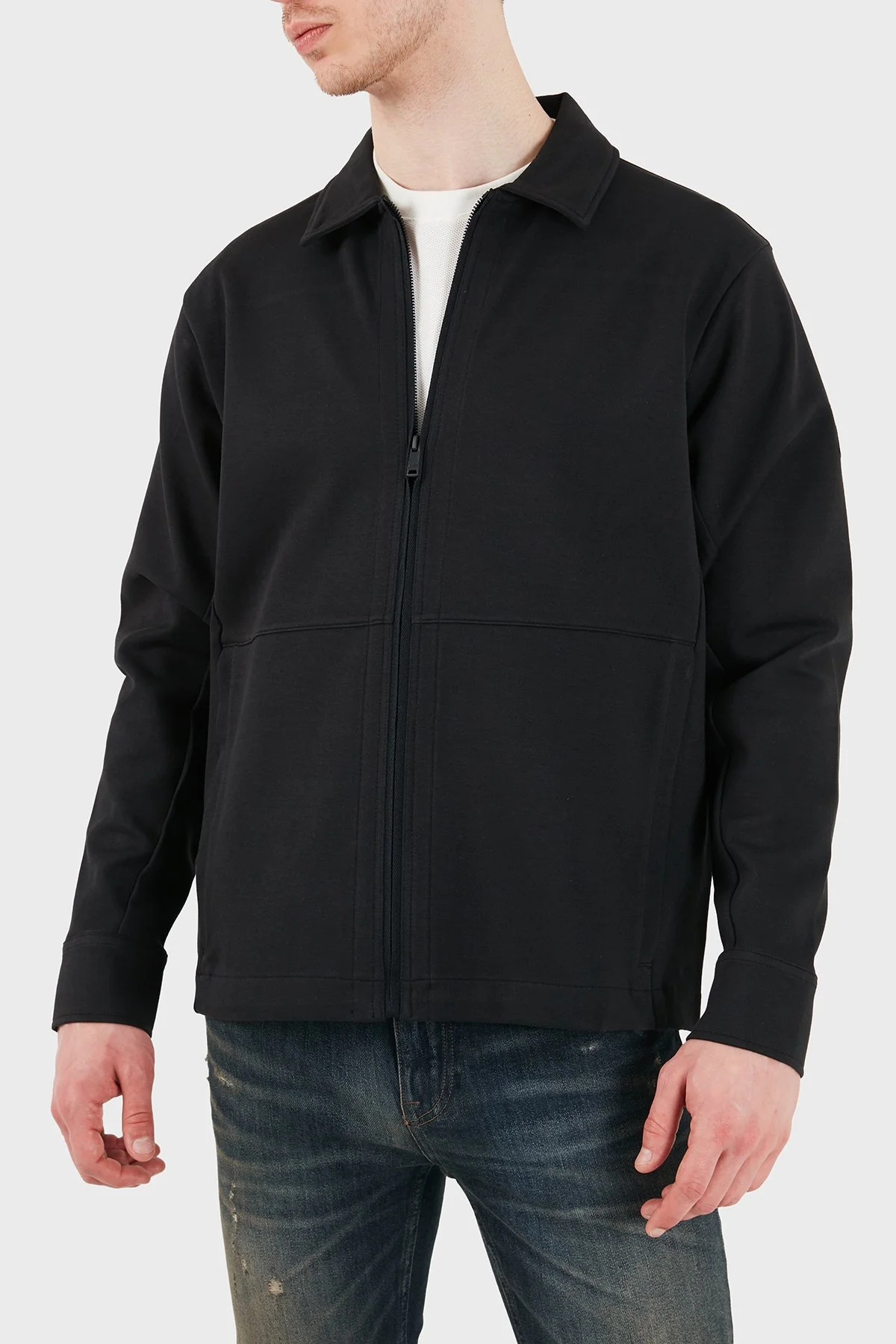 Boss Logolu Pamuklu Regular Fit Klasik Yaka Fermuarlı Erkek Sweat 50554869 001 SİYAH - 1
