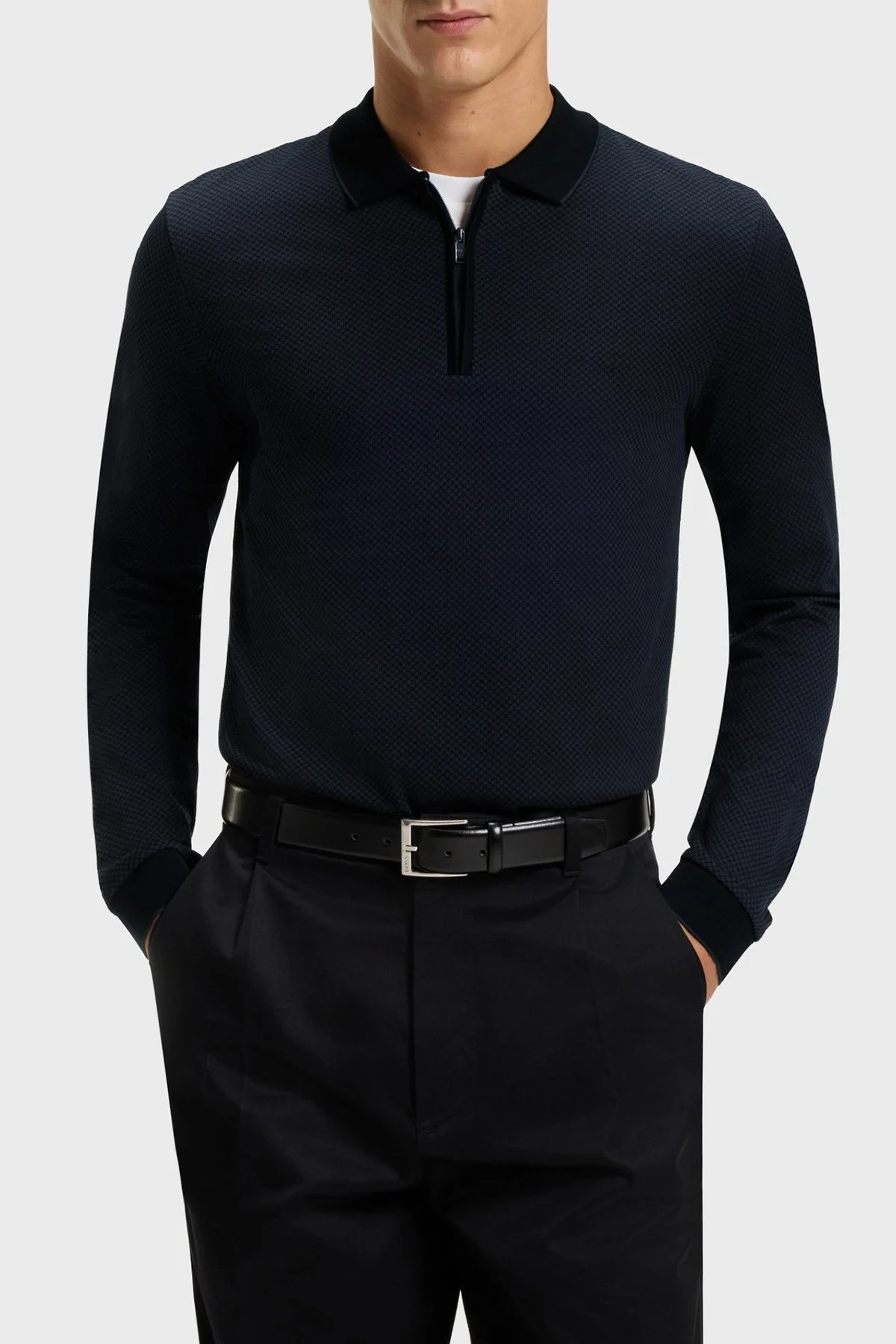 Boss Logolu Pamuklu Regular Fit Yarım Fermuarlı Erkek Polo Yaka Kazak 50549583 404 LACİVERT - 1