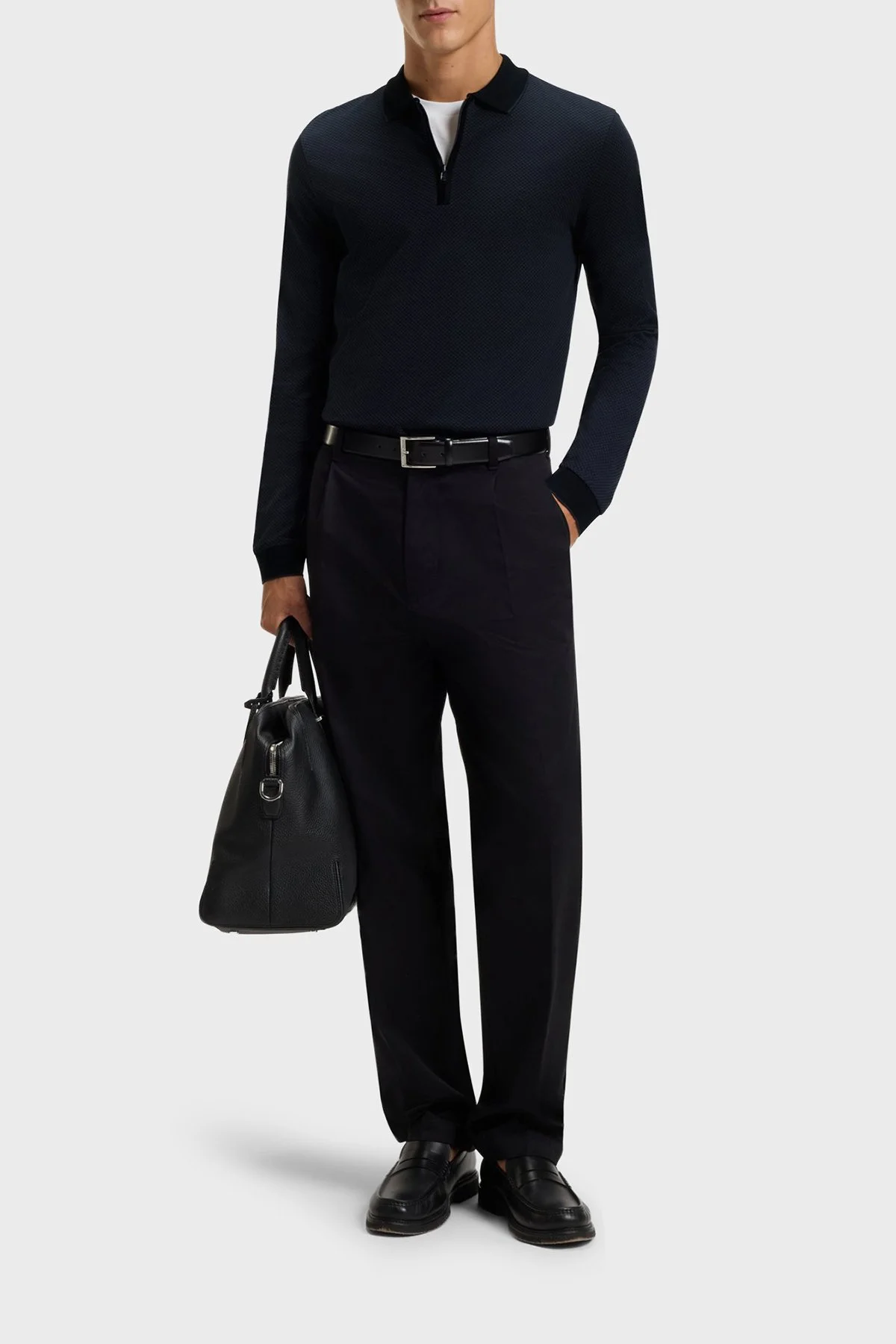 Boss Logolu Pamuklu Regular Fit Yarım Fermuarlı Erkek Polo Yaka Kazak 50549583 404 LACİVERT - 2