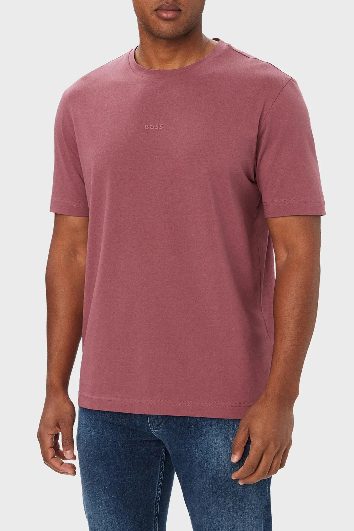 Boss Logolu Pamuklu Relaxed Fit Bisiklet Yaka Erkek T Shirt 50473278 618 Bordo - 1