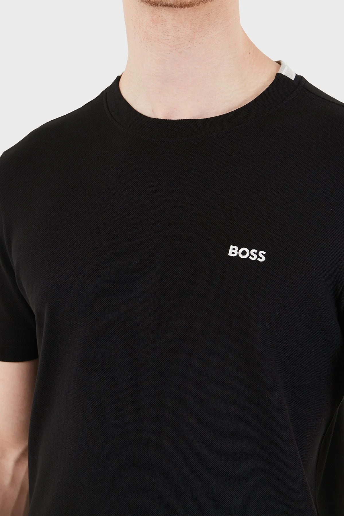 Boss Logolu Pamuklu Slim Fit Bisiklet Yaka Erkek T Shirt 50575207 001 SİYAH - 6