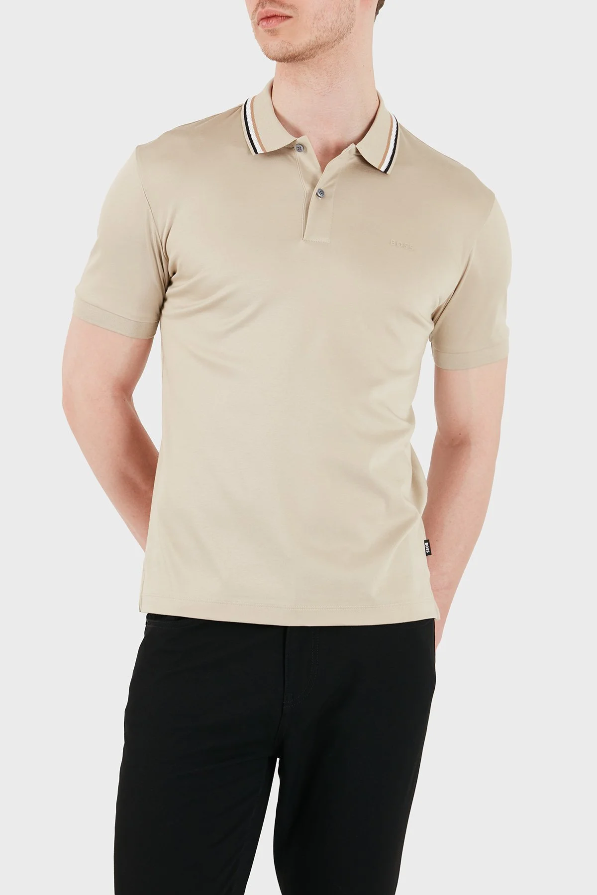 Boss Logolu Pamuklu Slim Fit Düğmeli Erkek Polo 50469360 286 BEJ - 4