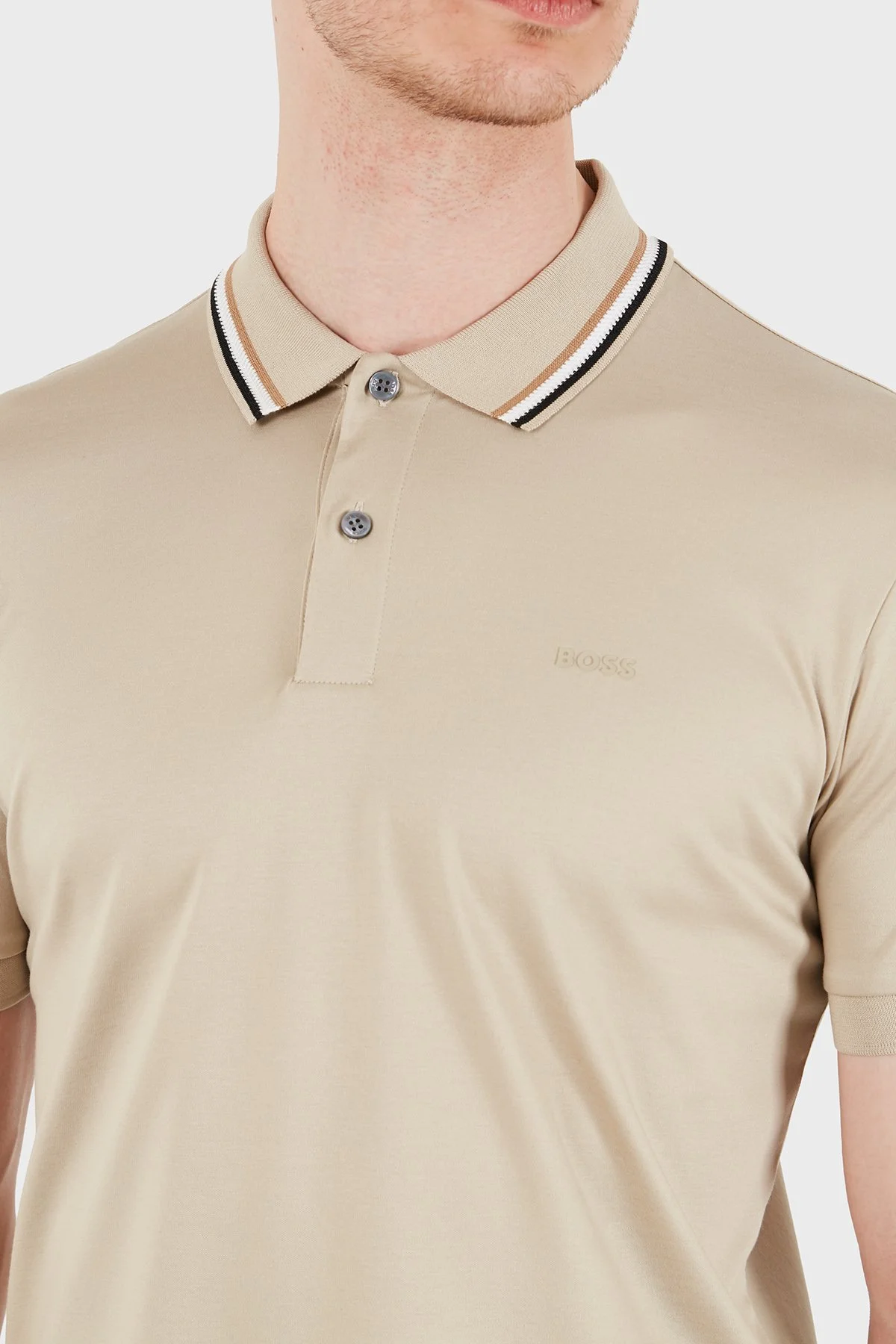 Boss Logolu Pamuklu Slim Fit Düğmeli Erkek Polo 50469360 286 BEJ - 6