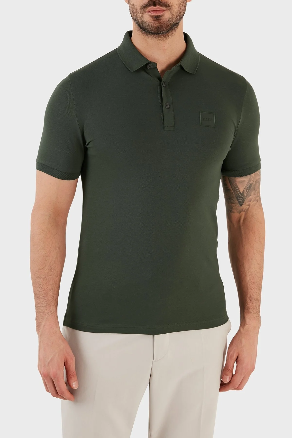 Boss Logolu Pamuklu Slim Fit Erkek Polo T Shirt 50472668 304 HAKİ - 1