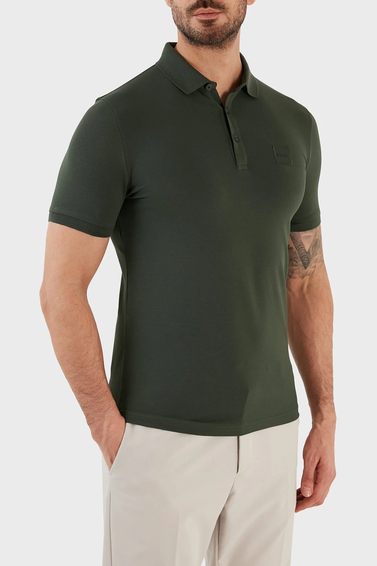 Boss Logolu Pamuklu Slim Fit Erkek Polo T Shirt 50472668 304 HAKİ - 3
