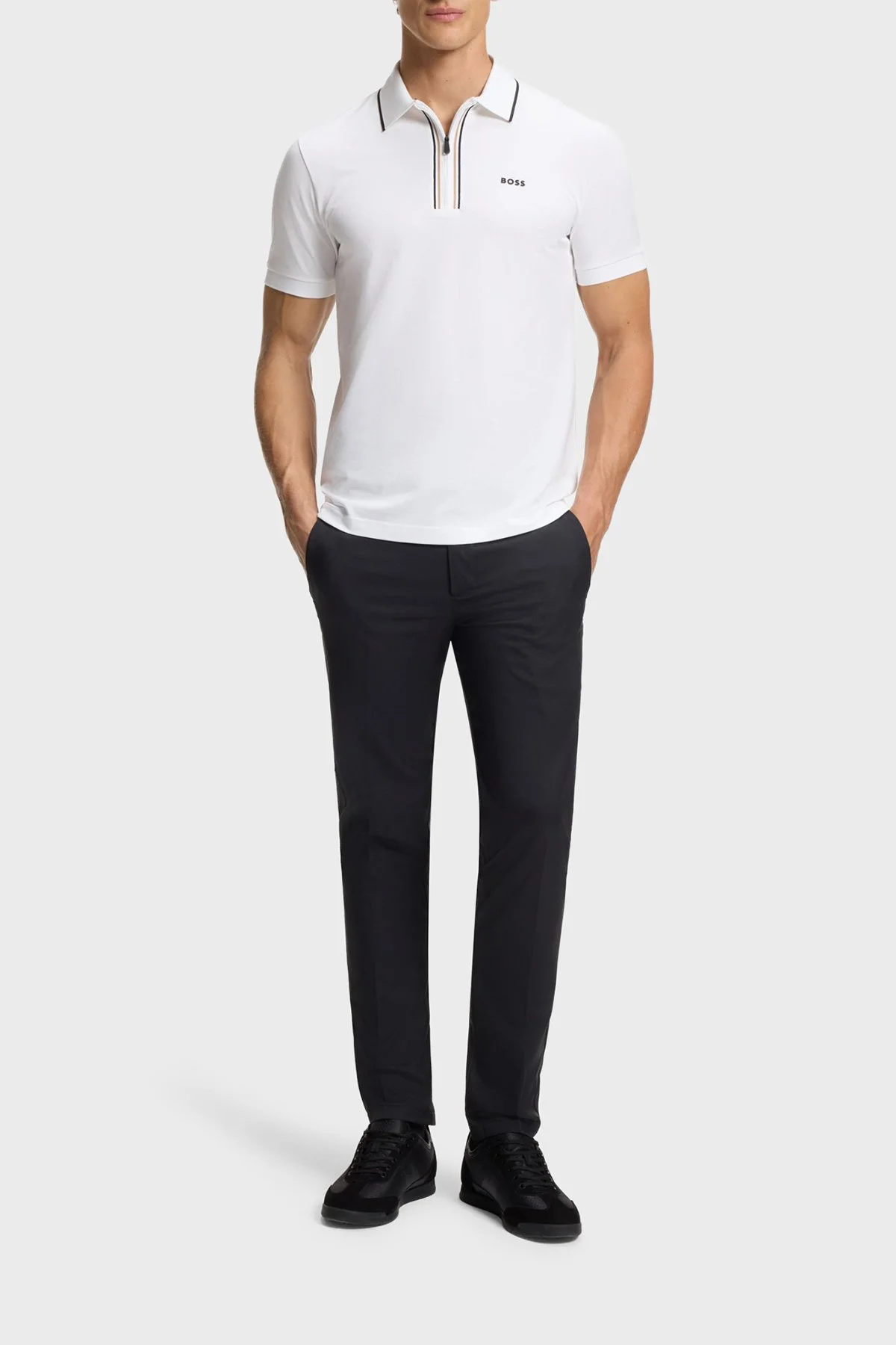 Boss Logolu Pamuklu Slim Fit Yaırım Fermuarlı Erkek Polo 50555698 100 BEYAZ - 2