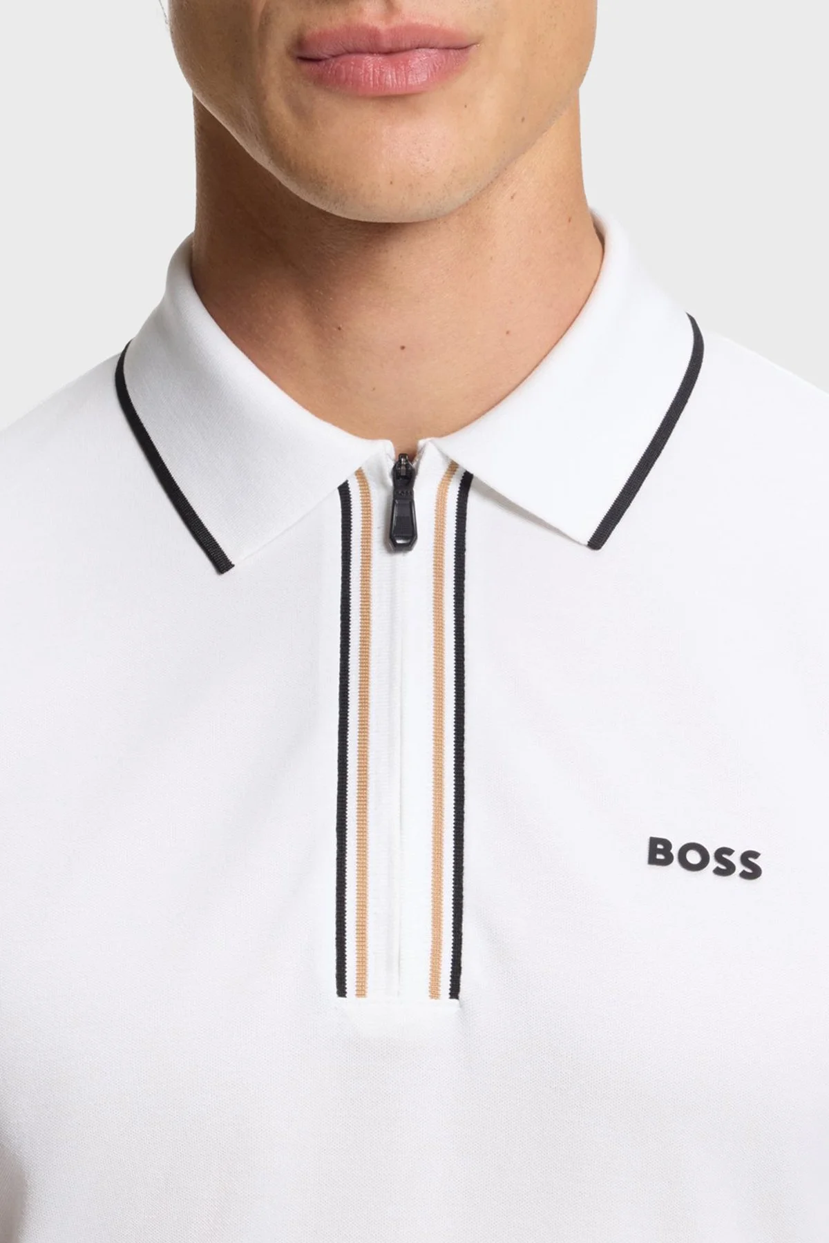 Boss Logolu Pamuklu Slim Fit Yaırım Fermuarlı Erkek Polo 50555698 100 BEYAZ - 4