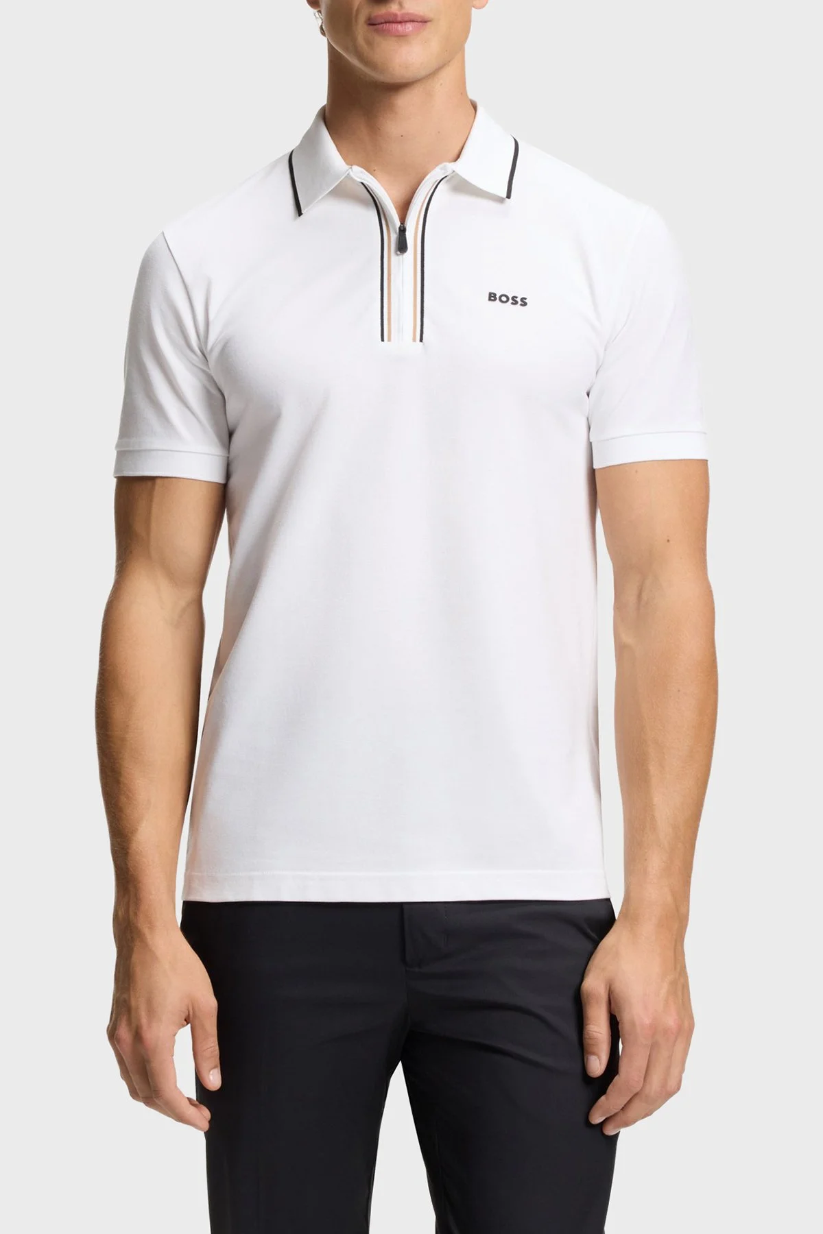 Boss Logolu Pamuklu Slim Fit Yaırım Fermuarlı Erkek Polo 50555698 100 BEYAZ - 1