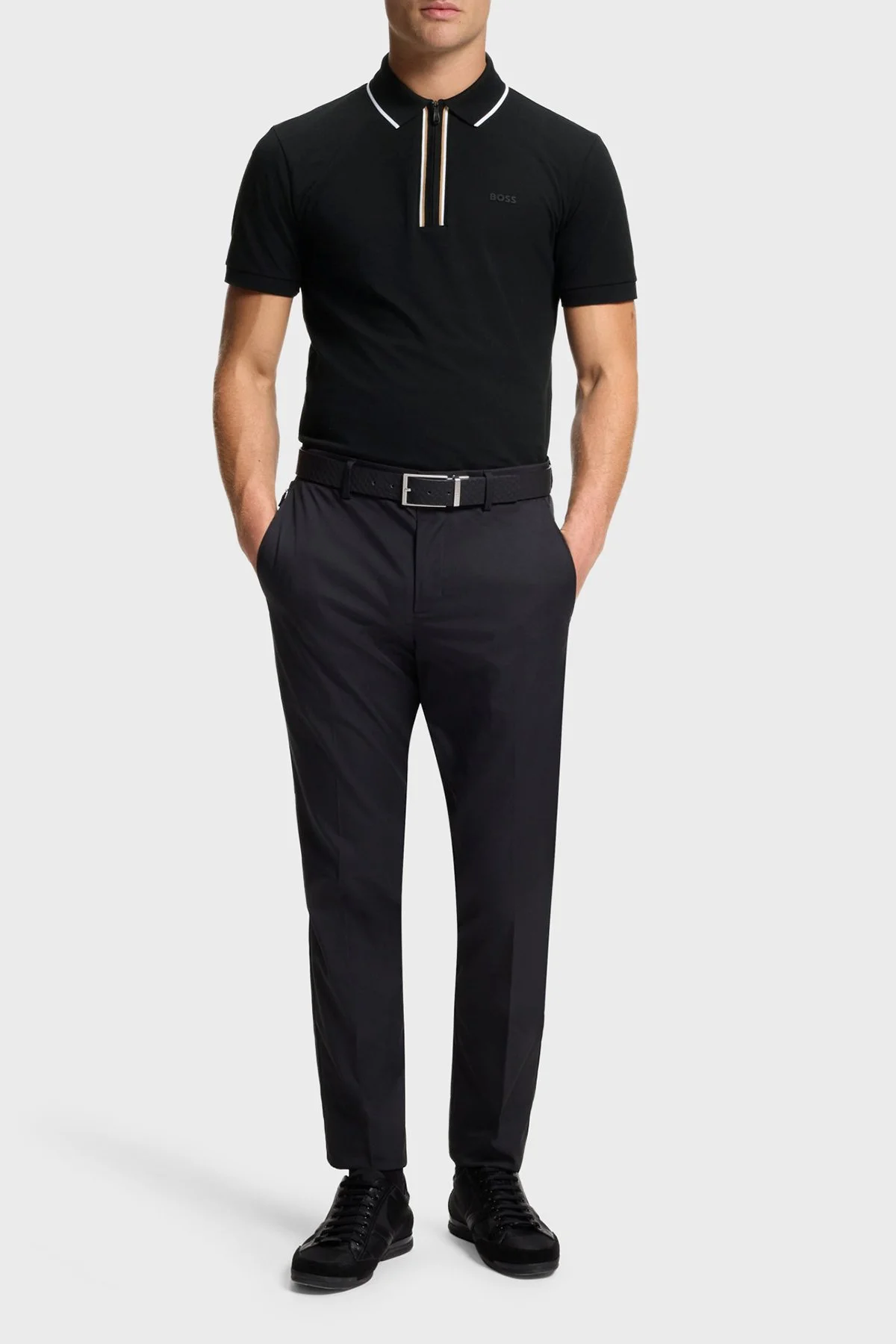 Boss Logolu Pamuklu Slim Fit Yarım Fermuarlı Erkek Polo 50555698 001 SİYAH - 2