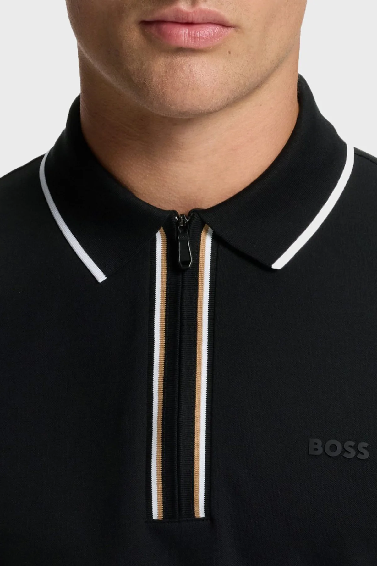 Boss Logolu Pamuklu Slim Fit Yarım Fermuarlı Erkek Polo 50555698 001 SİYAH - 4