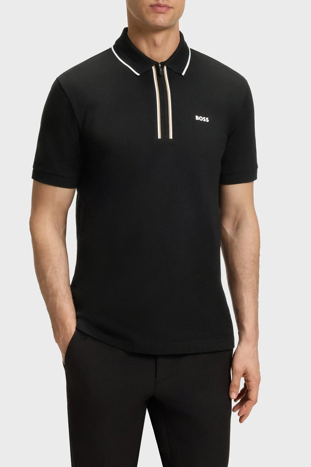 Boss Logolu Pamuklu Slim Fit Yarım Fermuarlı Erkek Polo Yaka T Shirt 50544450 001 SİYAH - 1