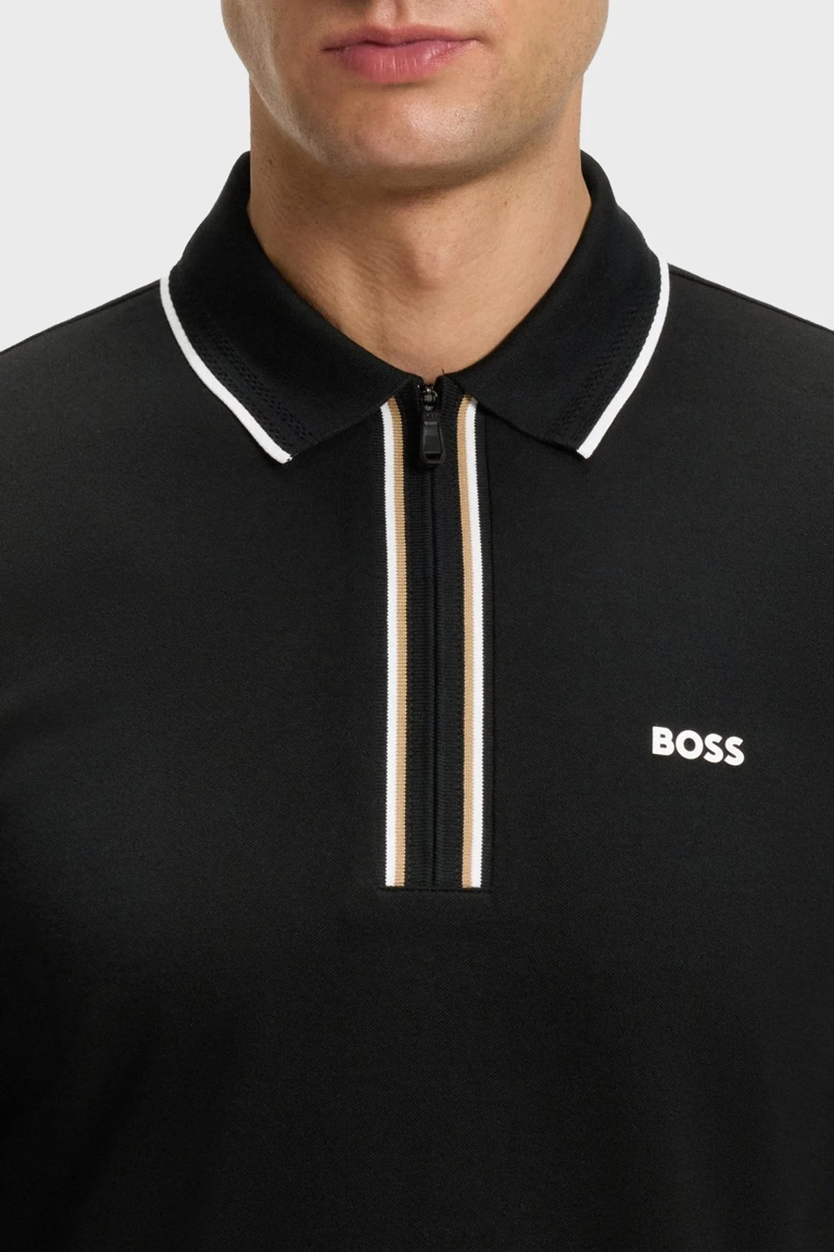 Boss Logolu Pamuklu Slim Fit Yarım Fermuarlı Erkek Polo Yaka T Shirt 50544450 001 SİYAH - 4