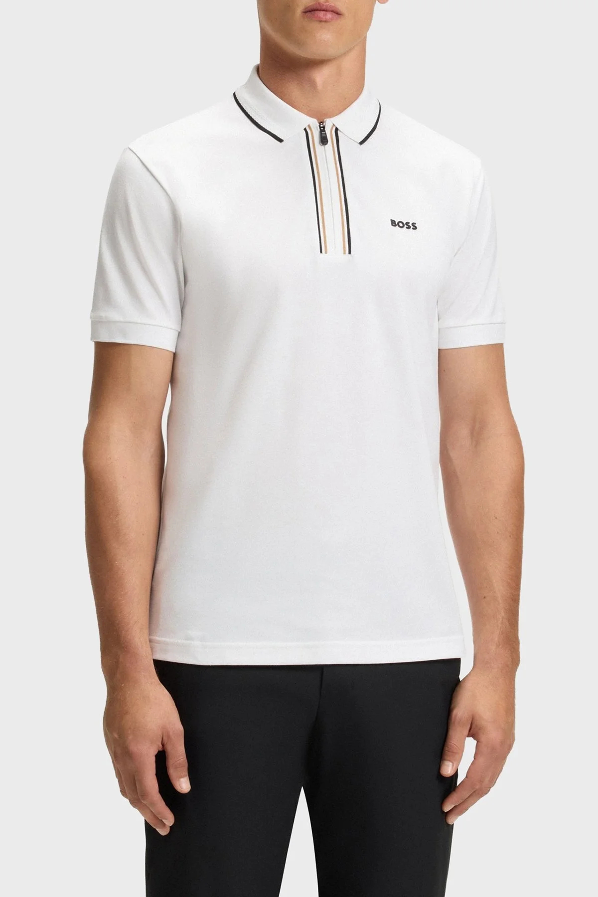 Boss Logolu Pamuklu Slim Fit Yarım Fermuarlı Polo Yaka Erkek T Shirt 50544450 100 BEYAZ - 1