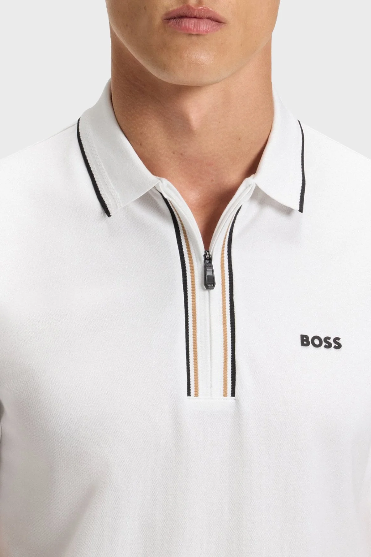 Boss Logolu Pamuklu Slim Fit Yarım Fermuarlı Polo Yaka Erkek T Shirt 50544450 100 BEYAZ - 4