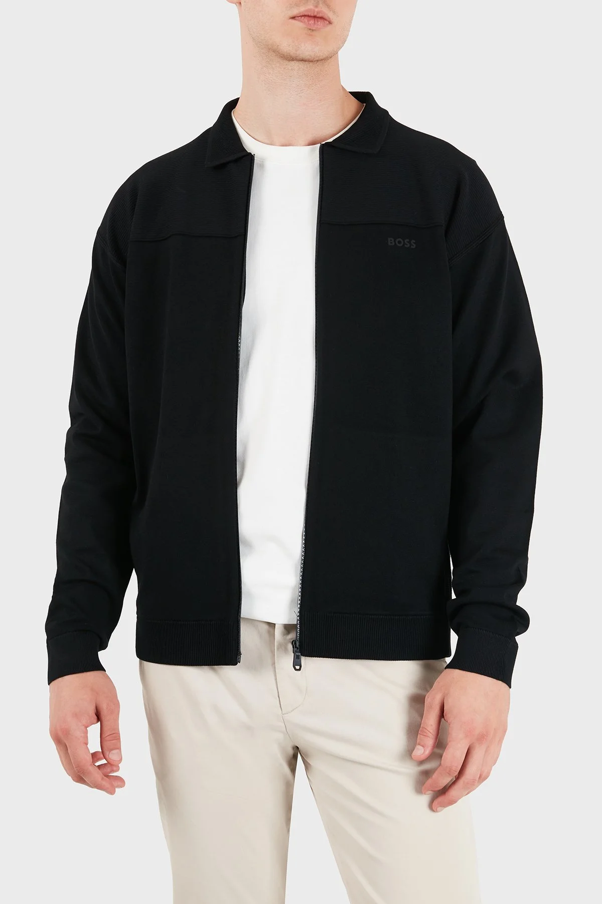 Boss Logolu Polo Yaka Regular Fit Erkek Hırka 50563383 001 Siyah - 1