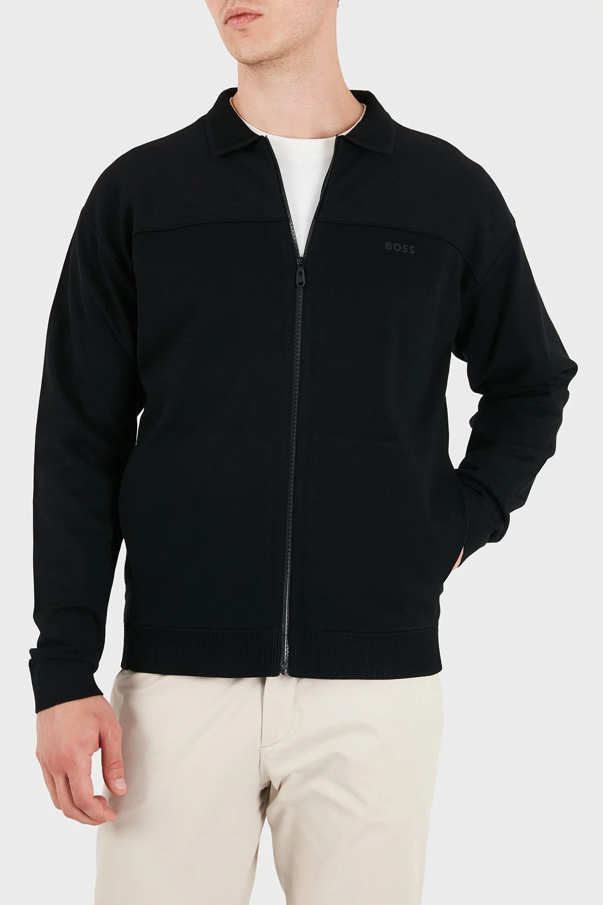Boss Logolu Polo Yaka Regular Fit Erkek Hırka 50563383 001 Siyah - 4