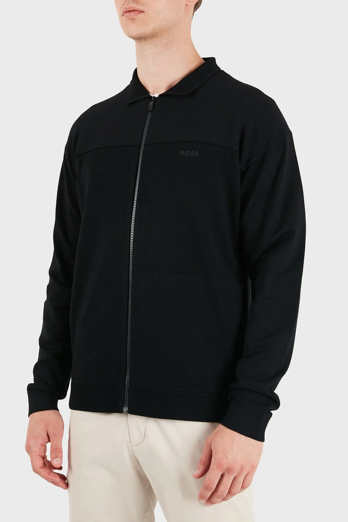 Boss Logolu Polo Yaka Regular Fit Erkek Hırka 50563383 001 Siyah - 5