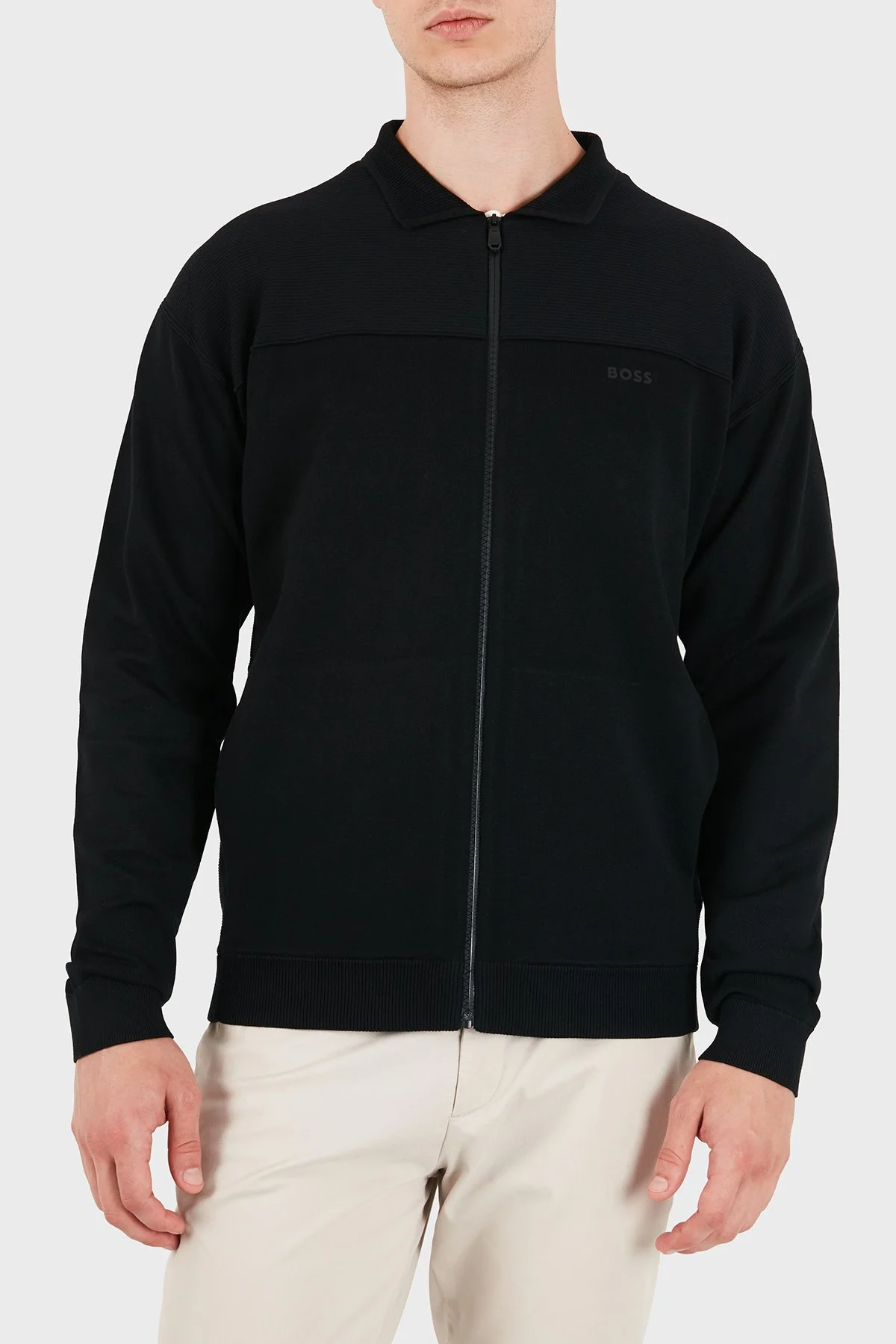 Boss Logolu Polo Yaka Regular Fit Erkek Hırka 50563383 001 Siyah - 6