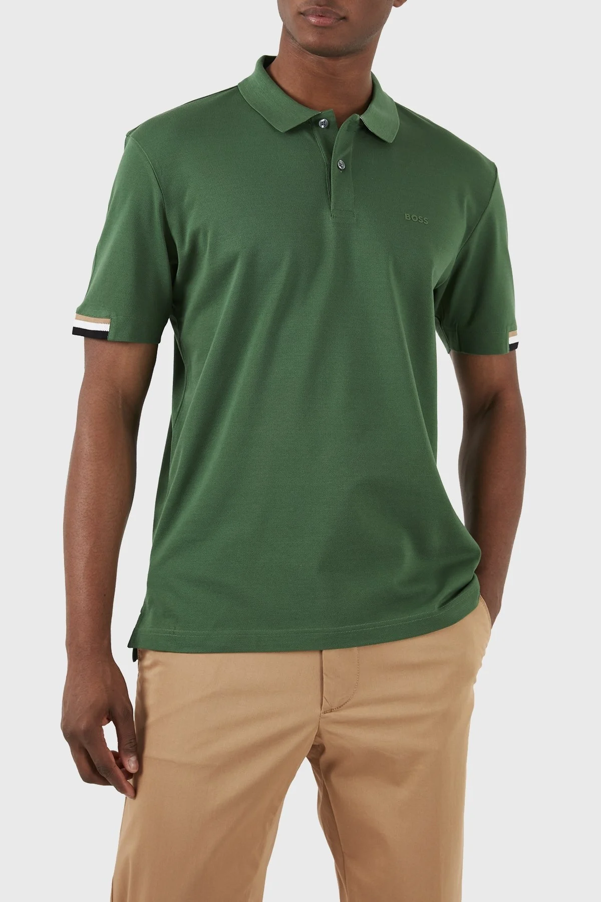 Boss Logolu Regular Fit % 100 Pamuk Düğmeli Erkek Polo Yaka T Shirt 50467113 348 YEŞİL - 1