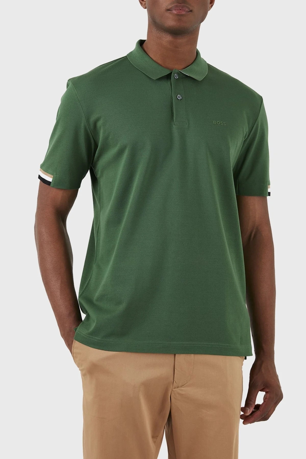 Boss Logolu Regular Fit % 100 Pamuk Düğmeli Erkek Polo Yaka T Shirt 50467113 348 YEŞİL - 6