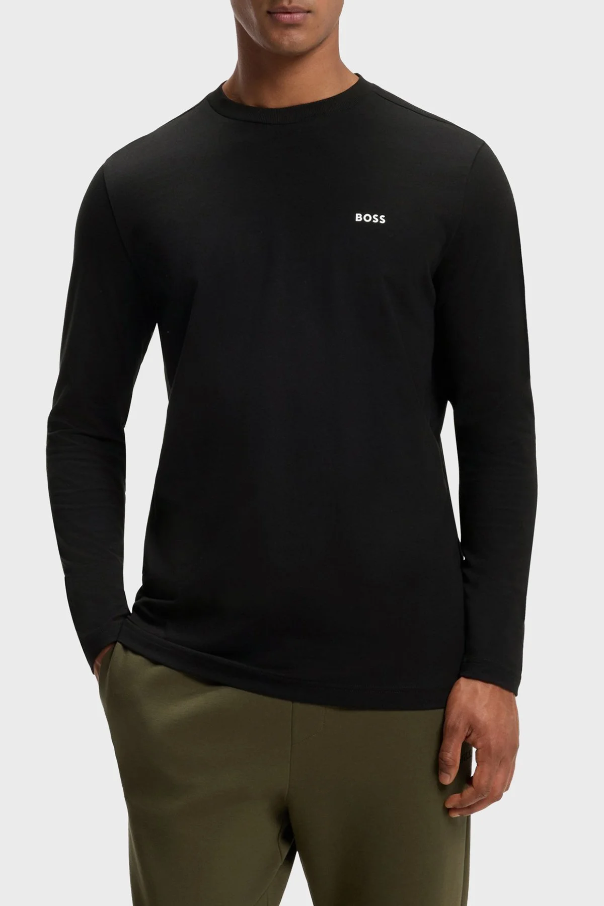 Boss Logolu Regular Fit Bisiklet Yaka Uzun Kollu Erkek Sweat 50506365 001 Siyah - 1