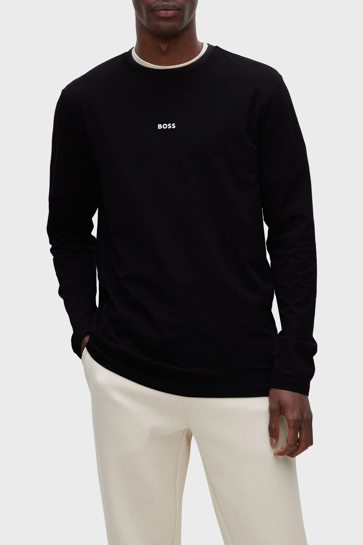 Boss Logolu Regular Fit Bisiklet Yaka Uzun Kollu Pamuklu Erkek T Shirt 50473286 001 SİYAH - 1