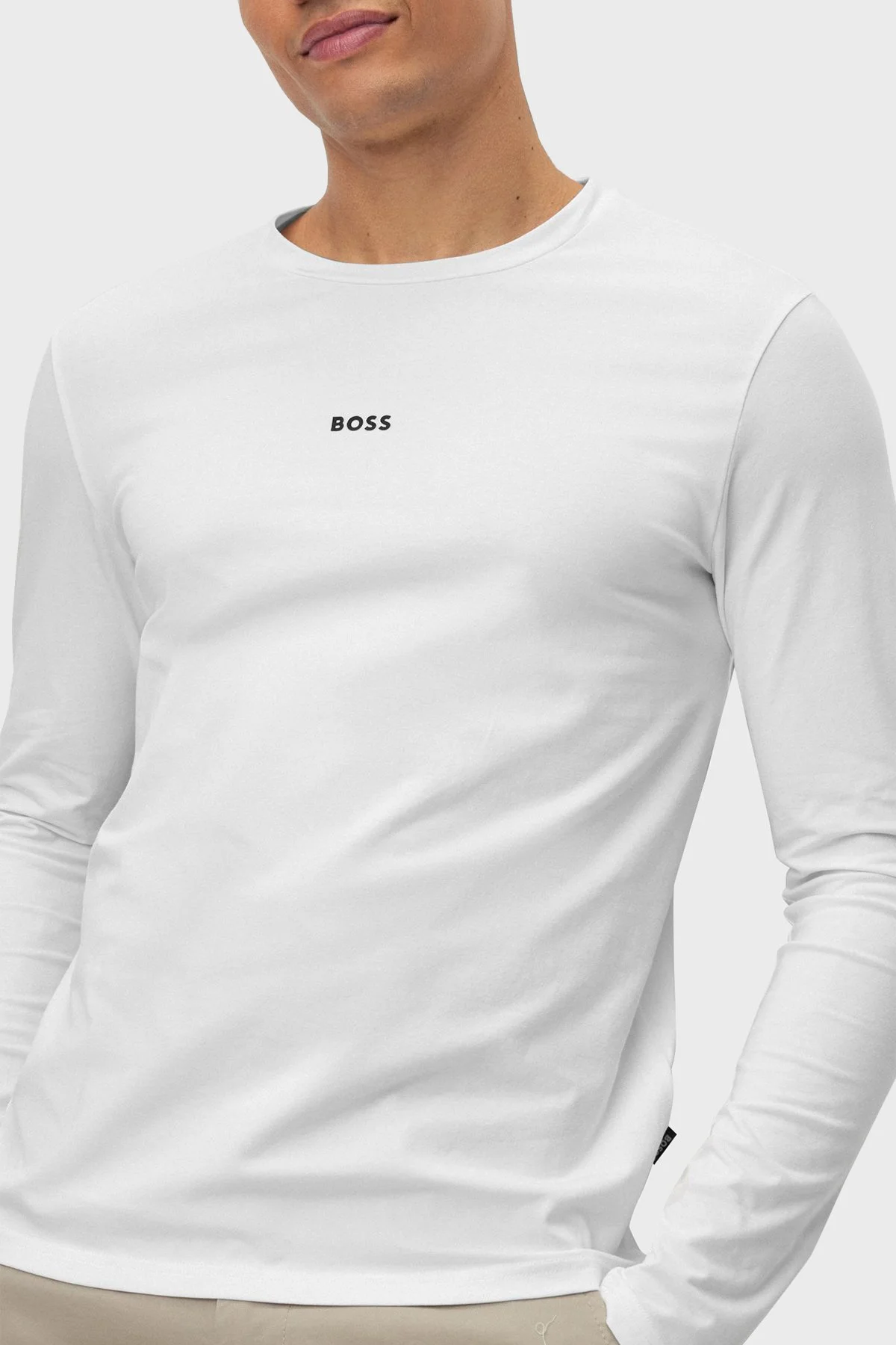 Boss Logolu Regular Fit Bisiklet Yaka Uzun Kollu Pamuklu Erkek Sweat 50473286 100 BEYAZ - 4