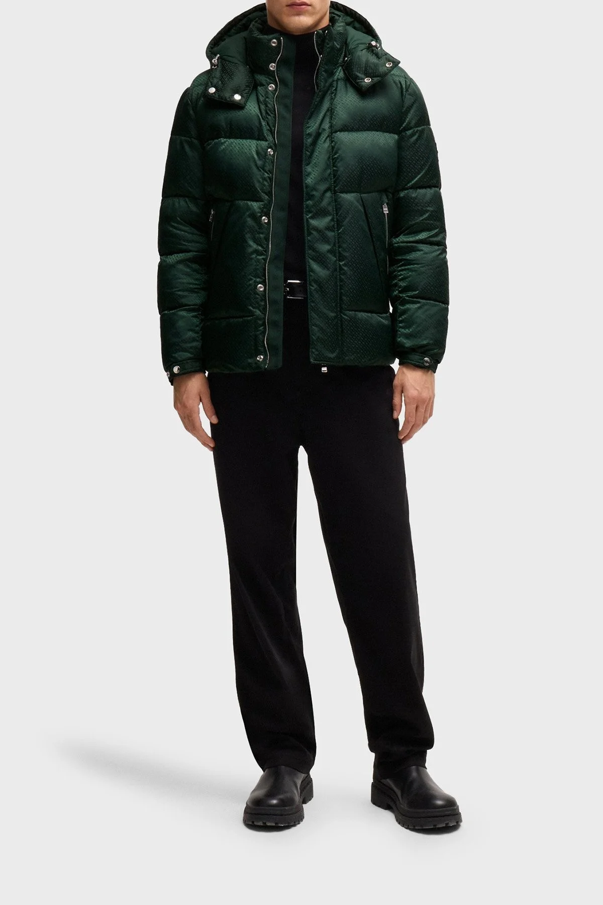 Boss Logolu Regular Fit Çıkarılabilir Kapüşonlu Şişme Erkek Mont 50525364 385 YEŞİL - 3